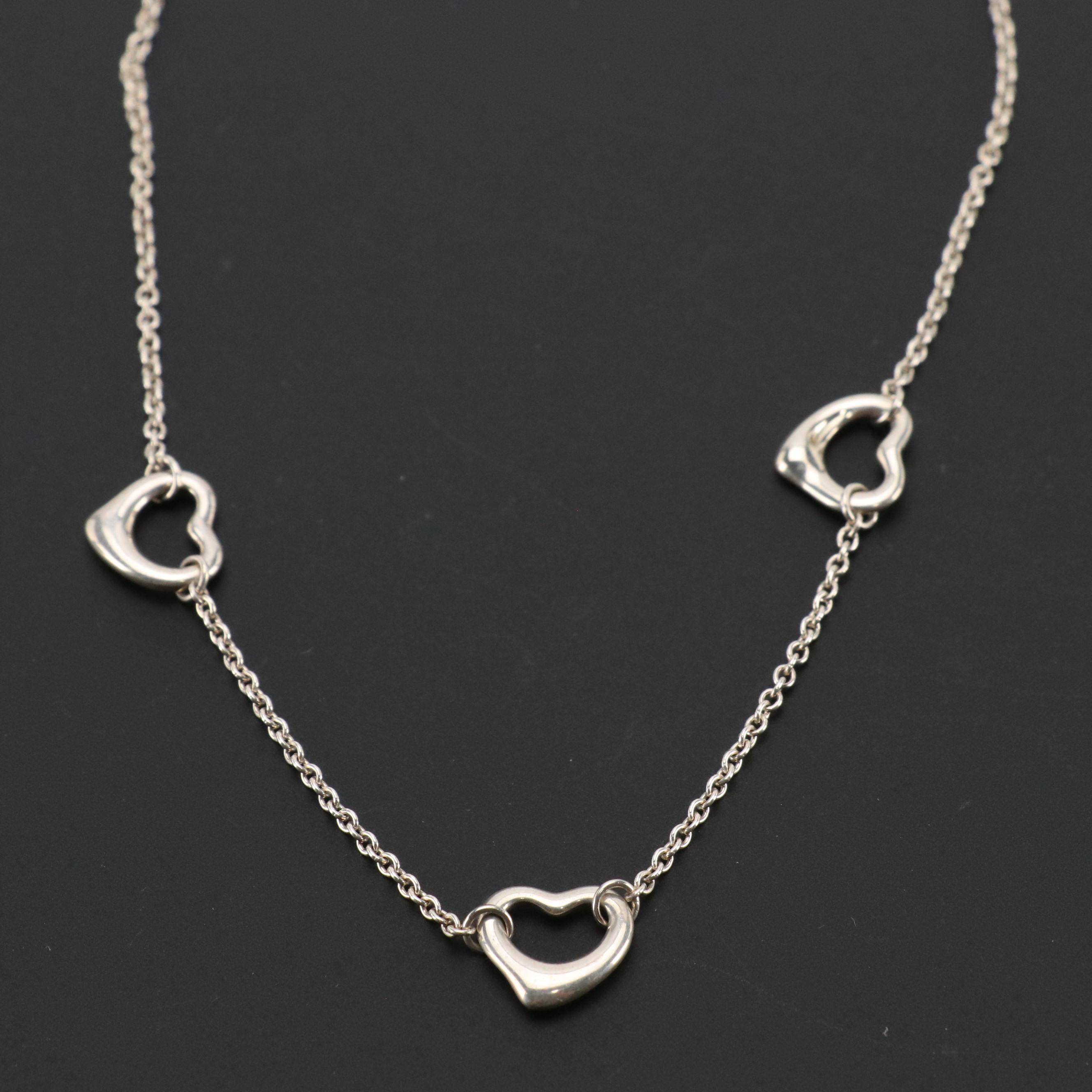 Elsa Peretti for Tiffany & Co. Sterling Stationary Triple Open Heart Necklace