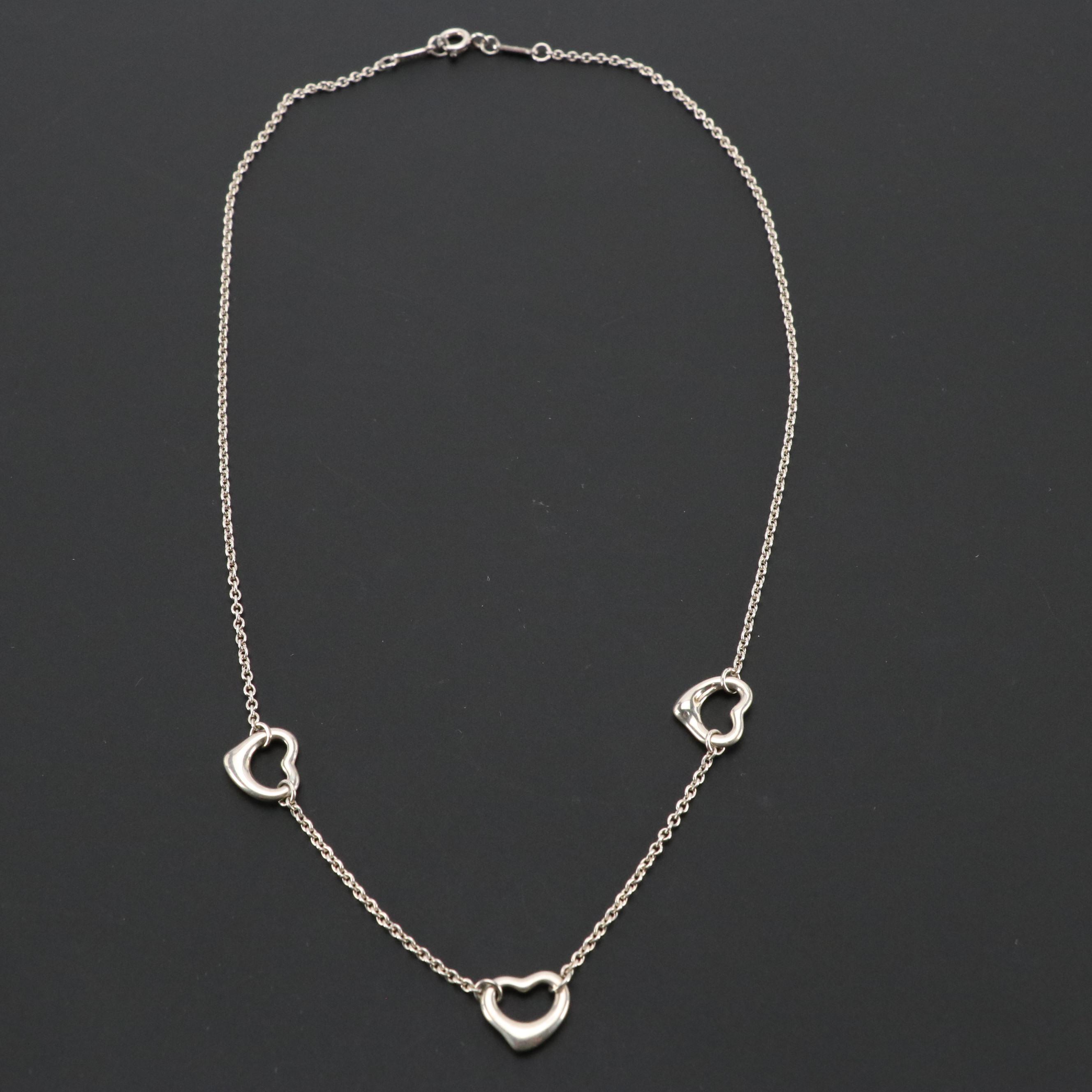 Elsa Peretti for Tiffany & Co. Sterling Stationary Triple Open Heart Necklace