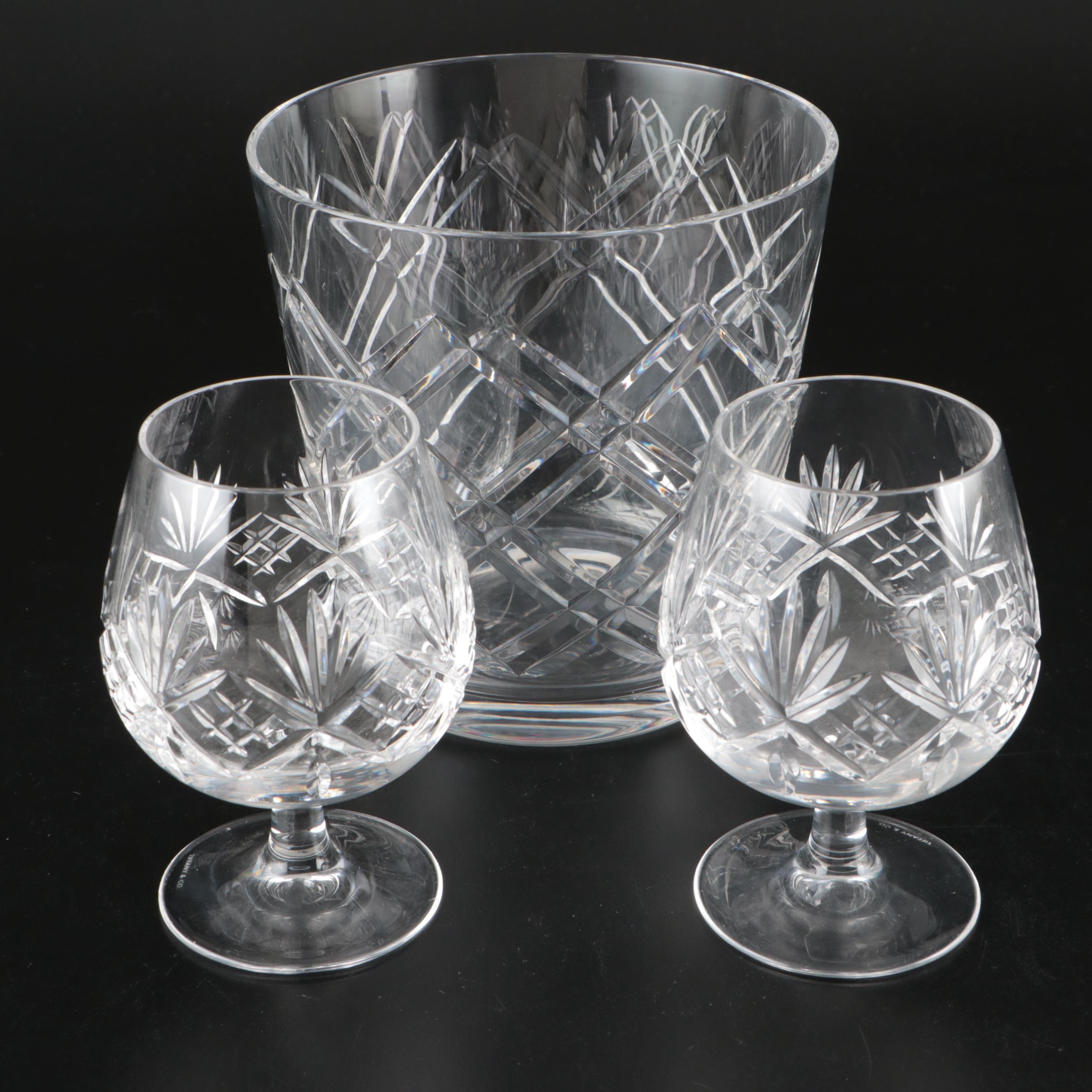 Tiffany & Co. Crystal Ice Bucket and "Newport" Brandy Glasses