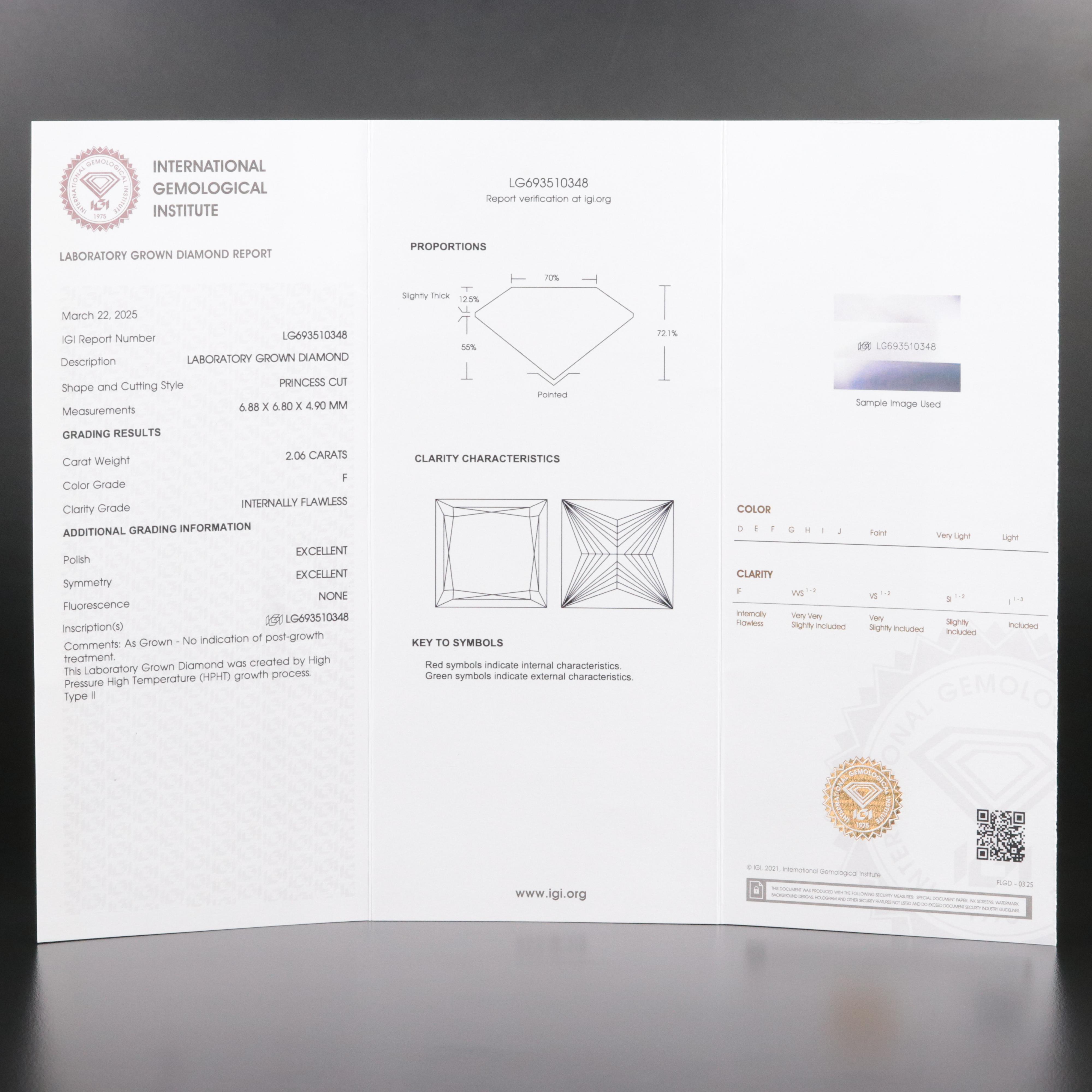 Loose 2.06 CT Internally Flawless Lab Grown Diamond with IGI Report