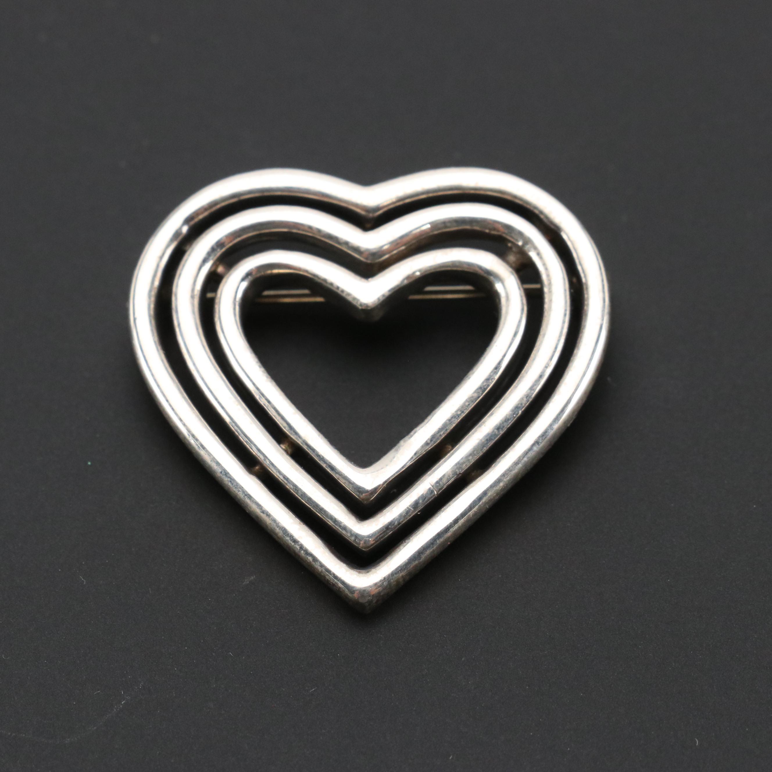 Tiffany & Co. Sterling Heart Brooch with Box