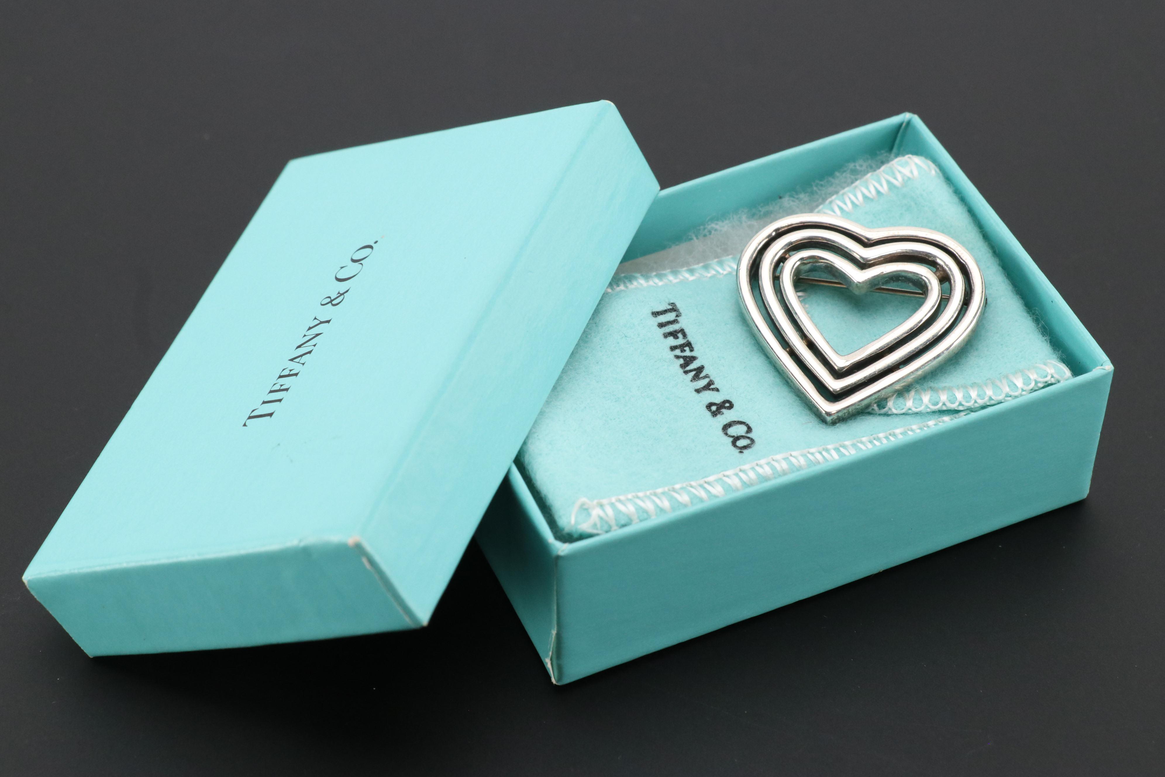Tiffany & Co. Sterling Heart Brooch with Box
