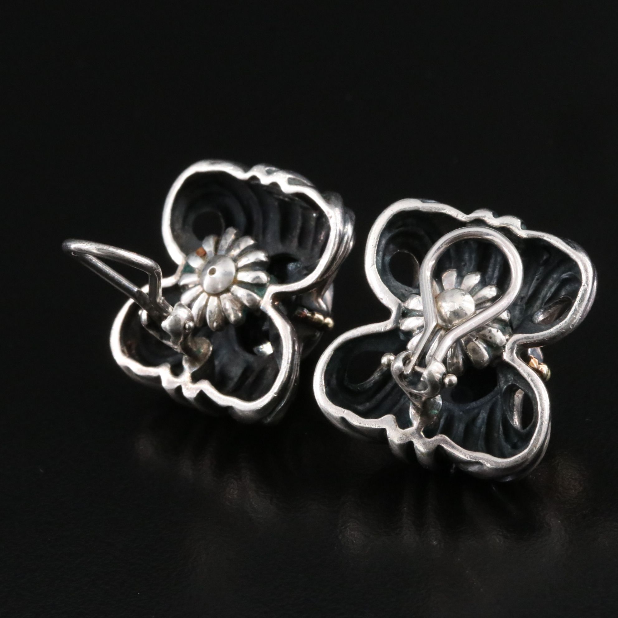 Caviar by Lagos Sterling and Black Onyx Fluted Clip Earrings with 18K Accents