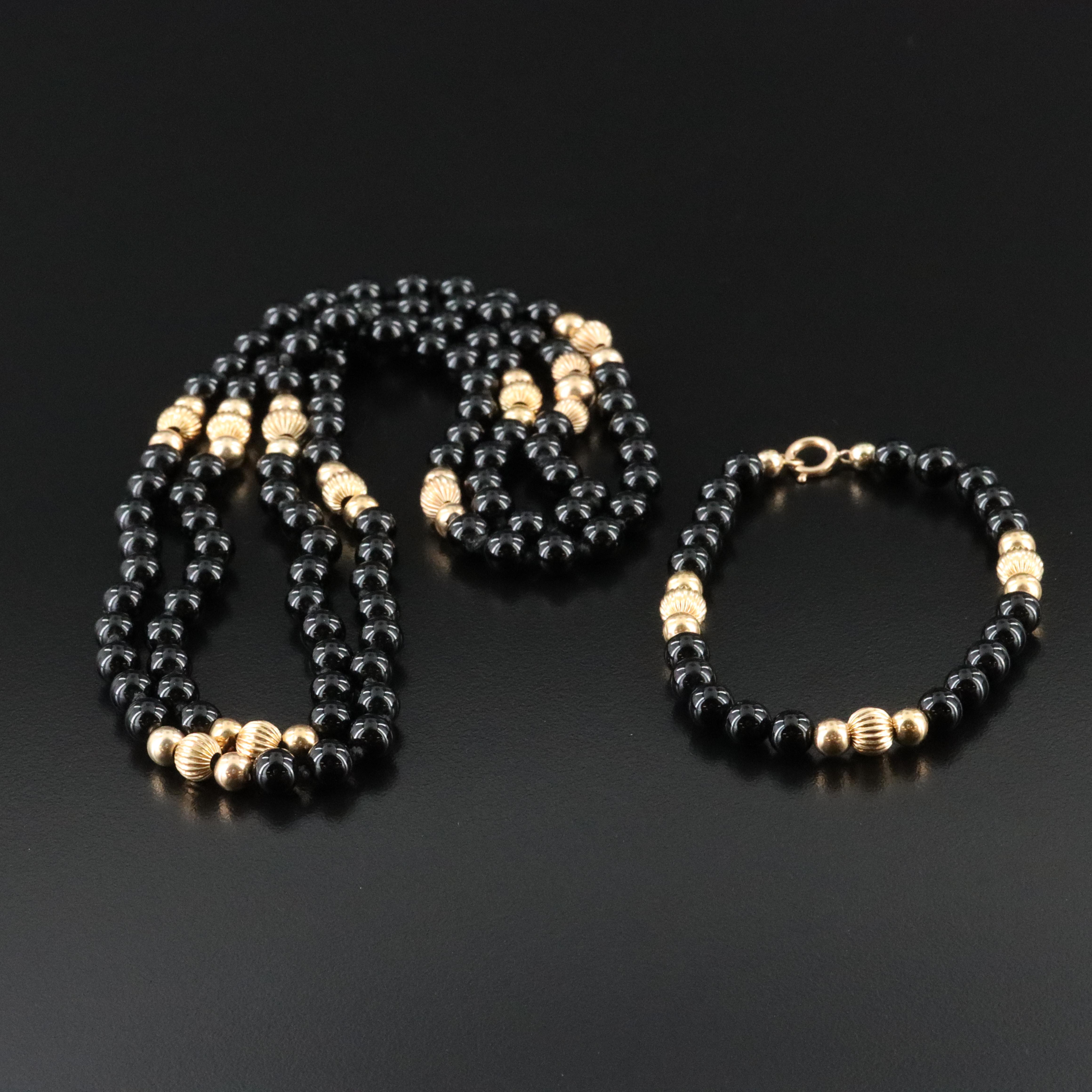 14K Black Onyx Bracelet and Endless Necklace