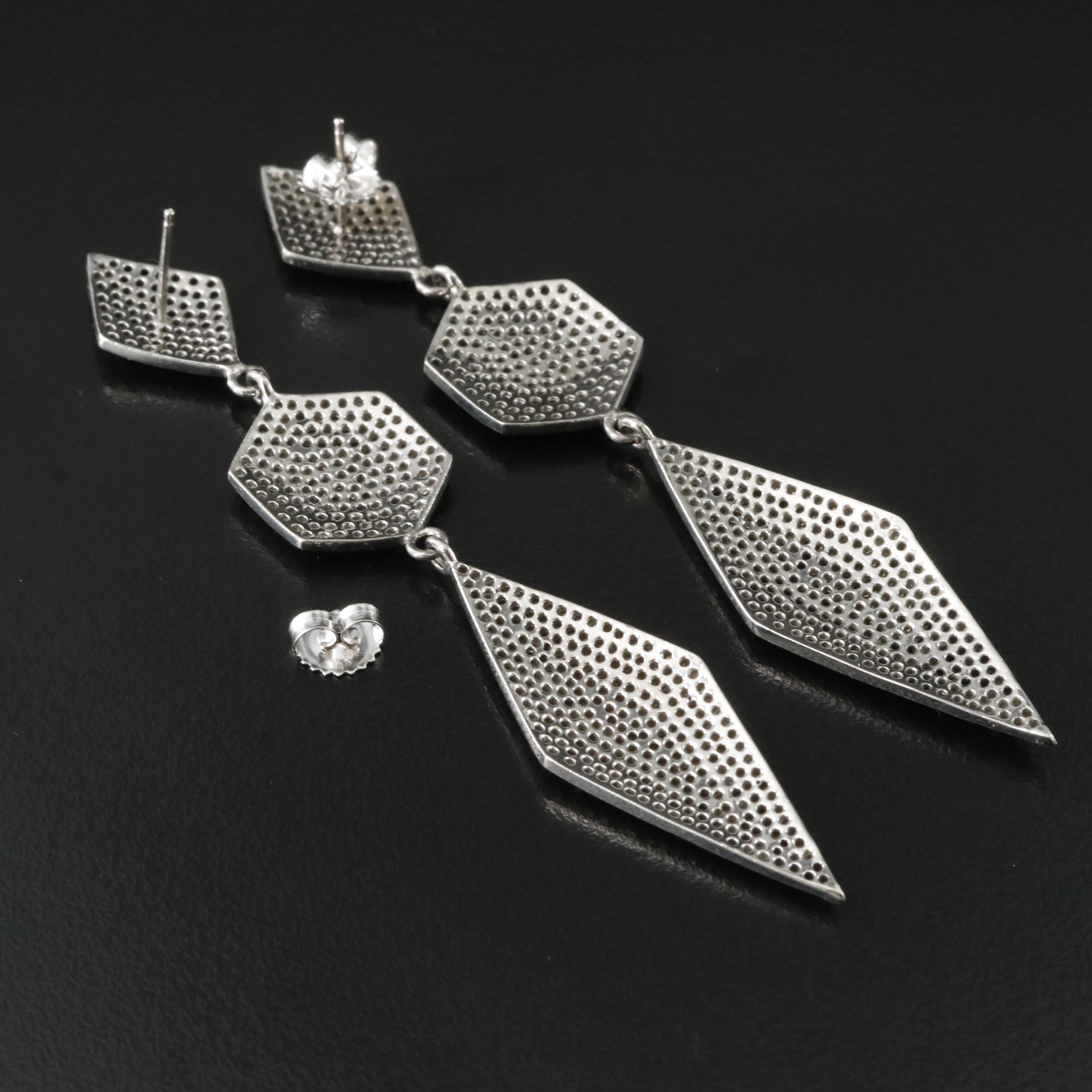 Sterling Pavé Diamond Geometrical Earrings Attributed to Sheryl Lowe