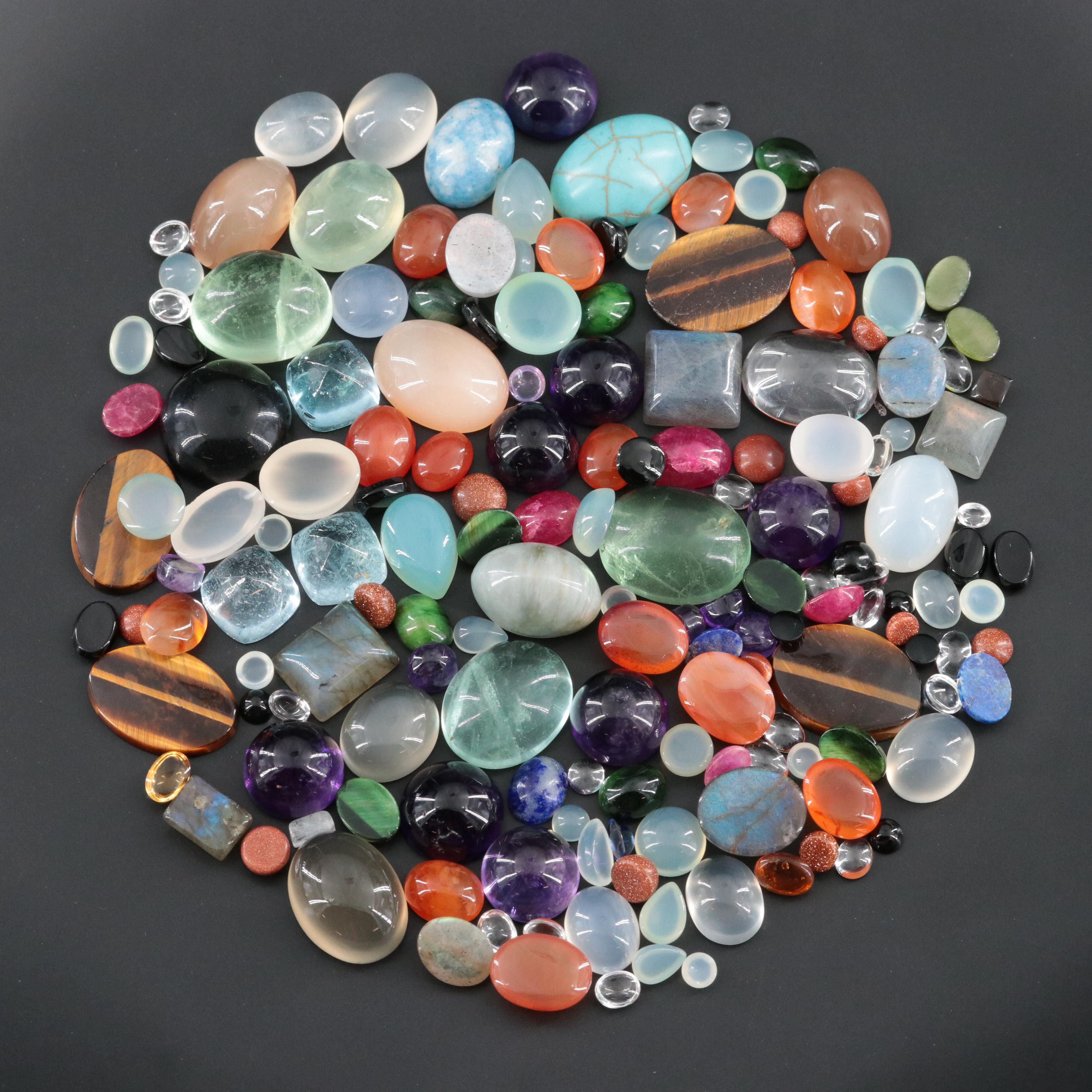 Loose Gemstone Lot Including Labradorite, Carnelian and Tiger's Eye