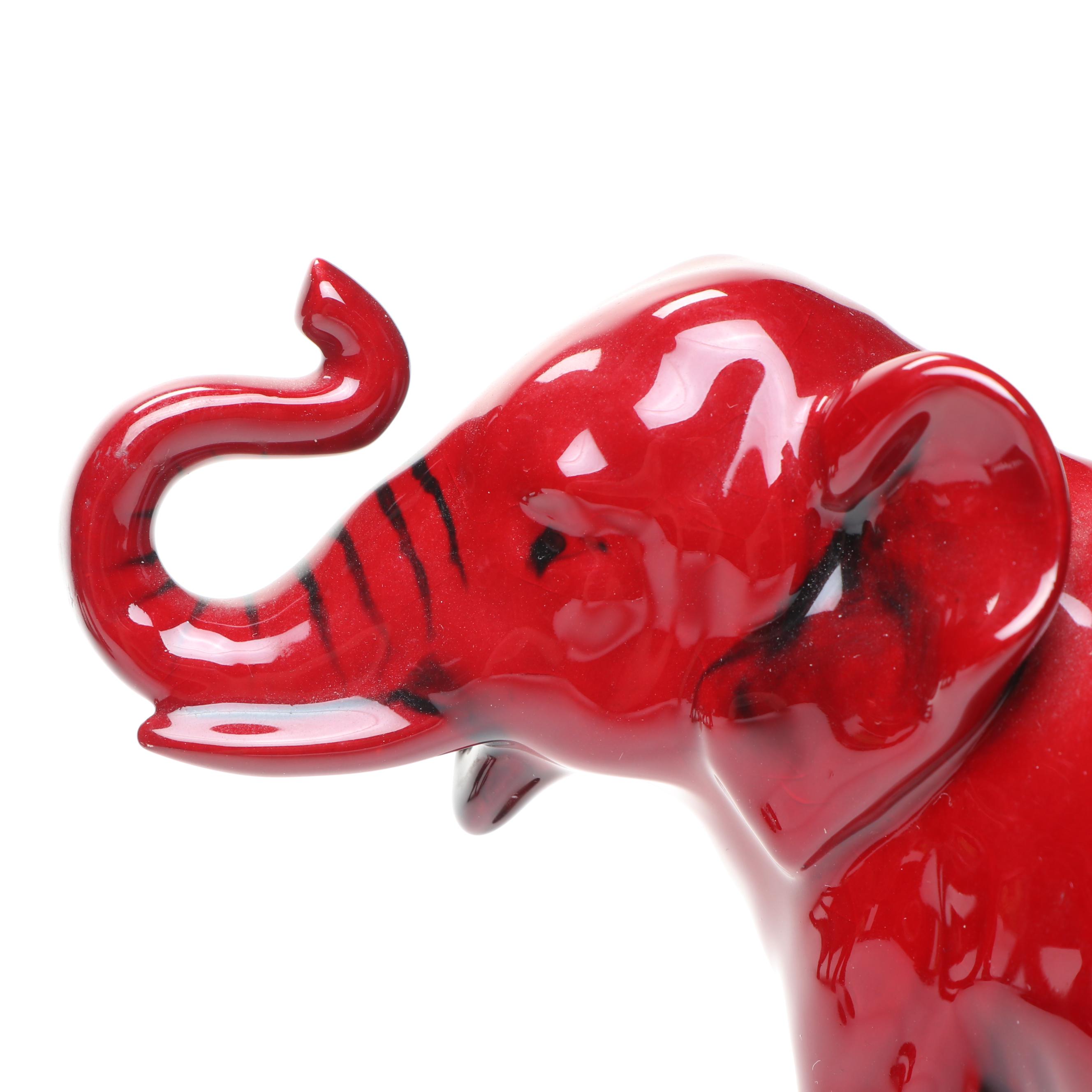 Royal Doulton "Flambé" Porcelain Elephants with Wood Stands