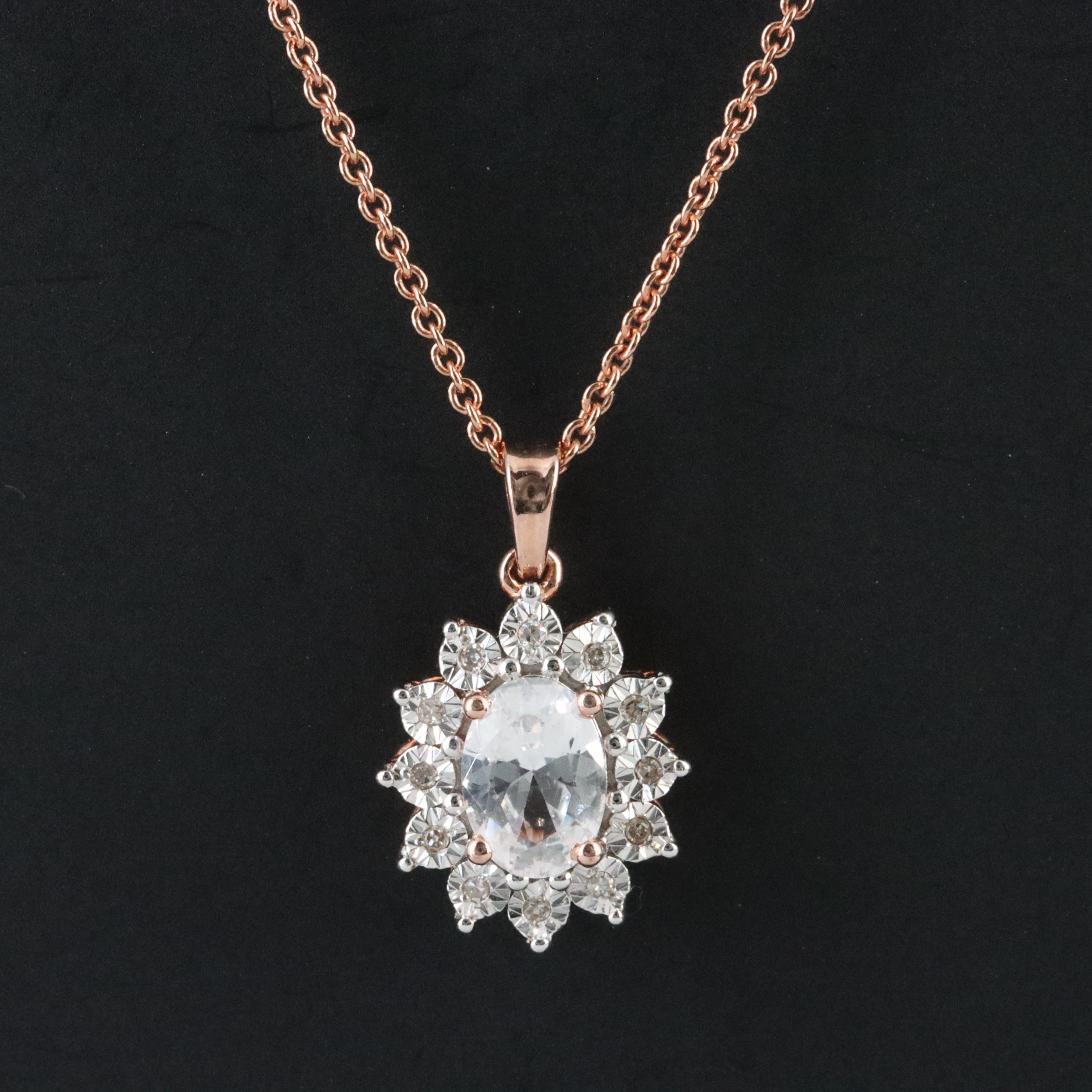 Sterling White Sapphire and Diamond Pendant Necklace