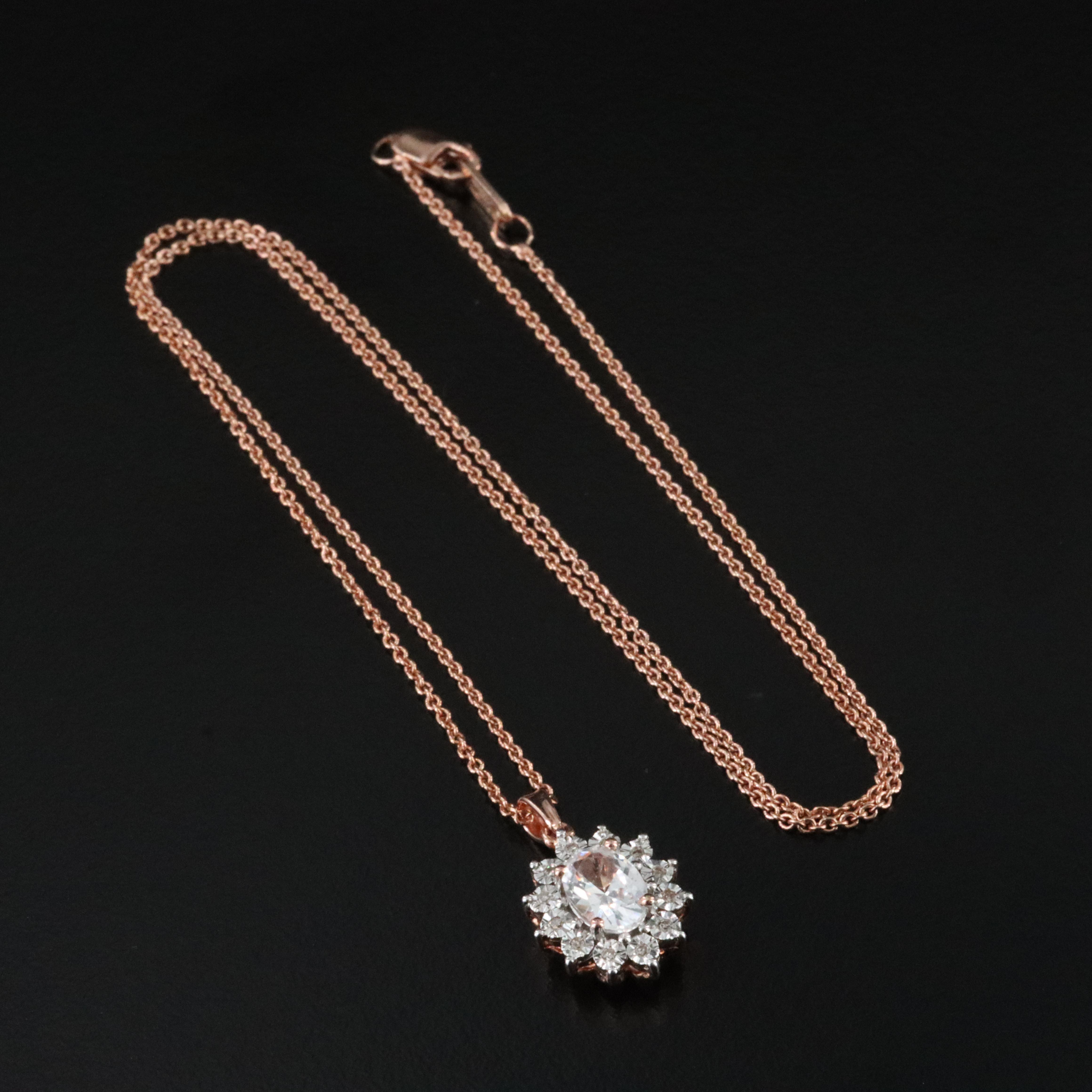 Sterling White Sapphire and Diamond Pendant Necklace