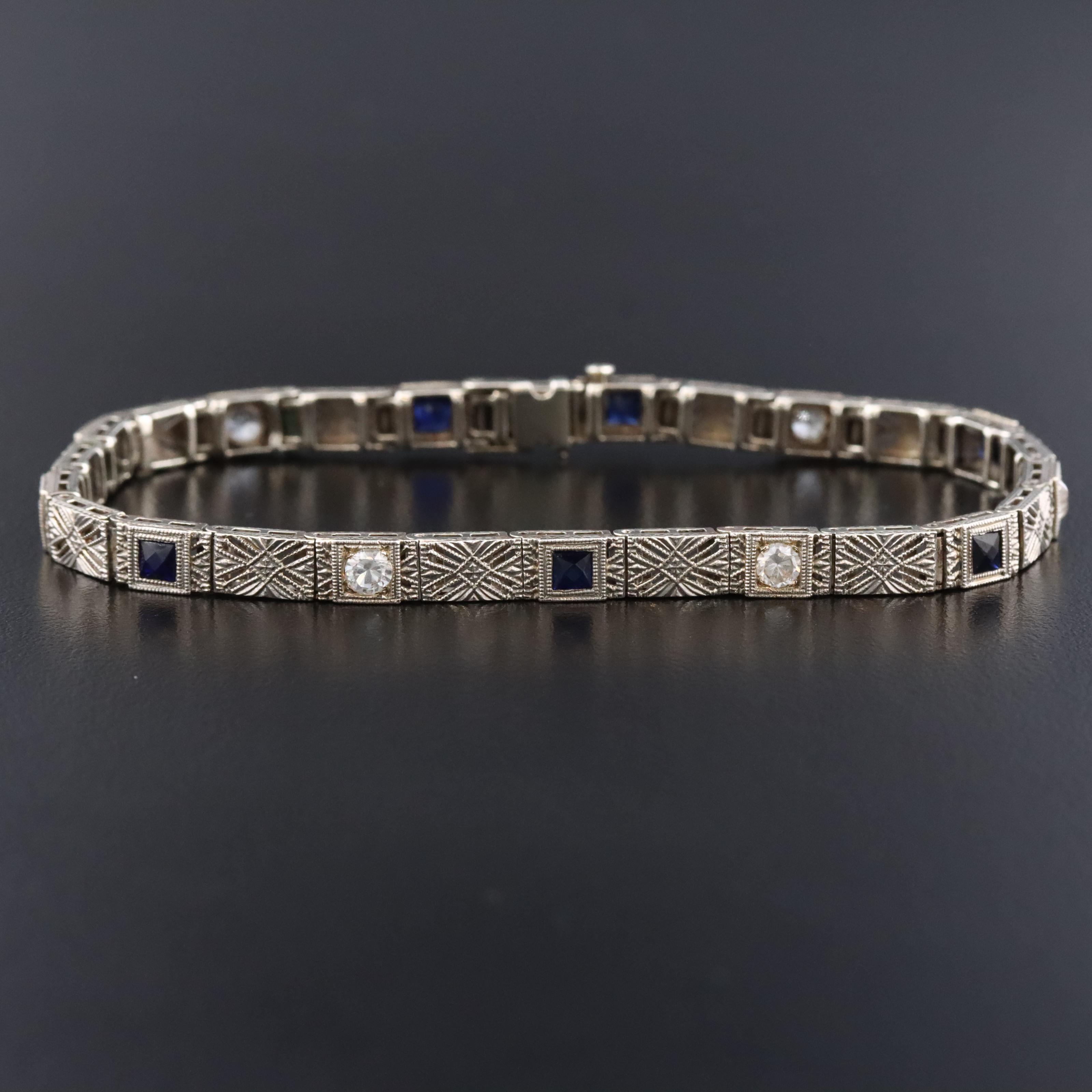 Art Deco 14K Sapphire and White Sapphire Bracelet