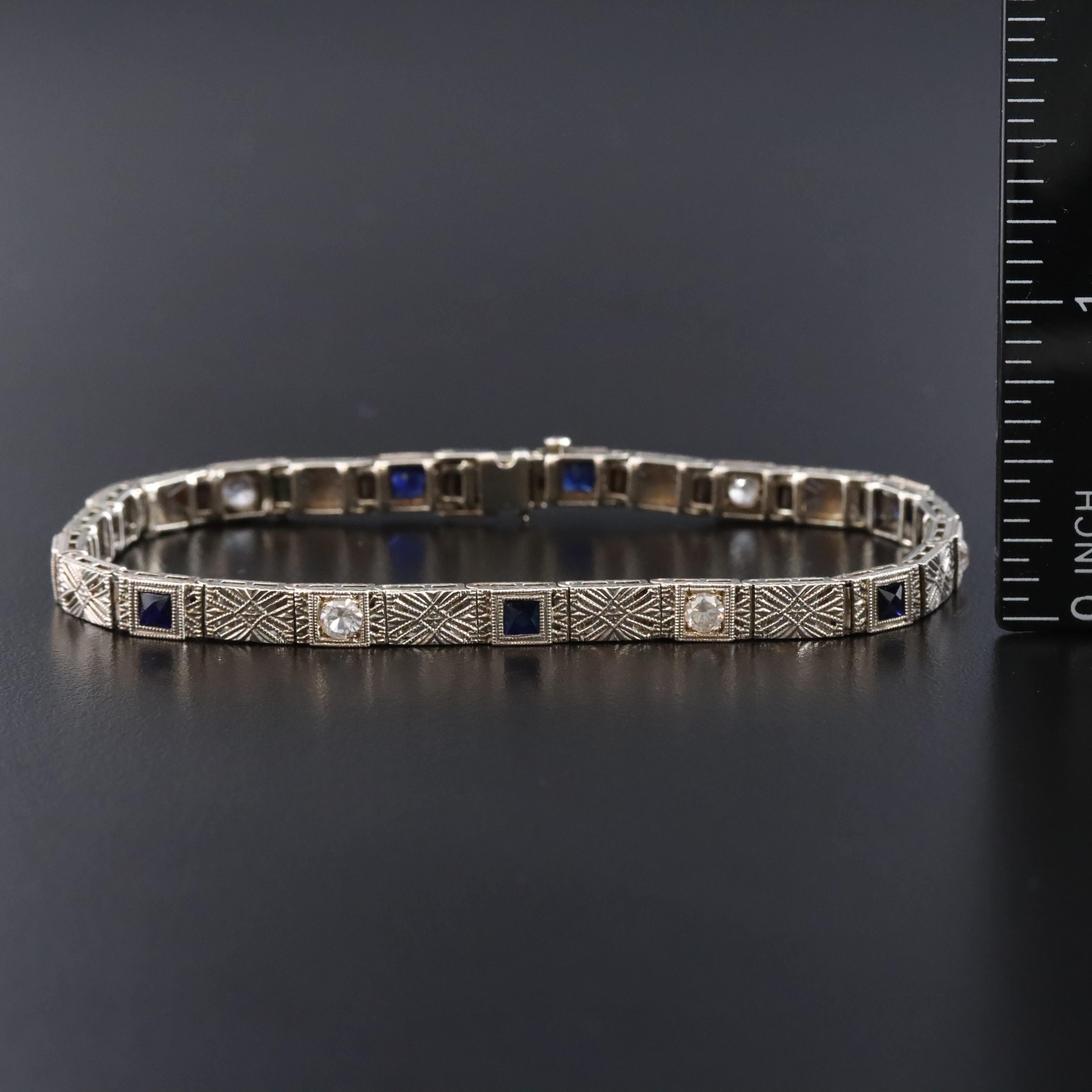 Art Deco 14K Sapphire and White Sapphire Bracelet