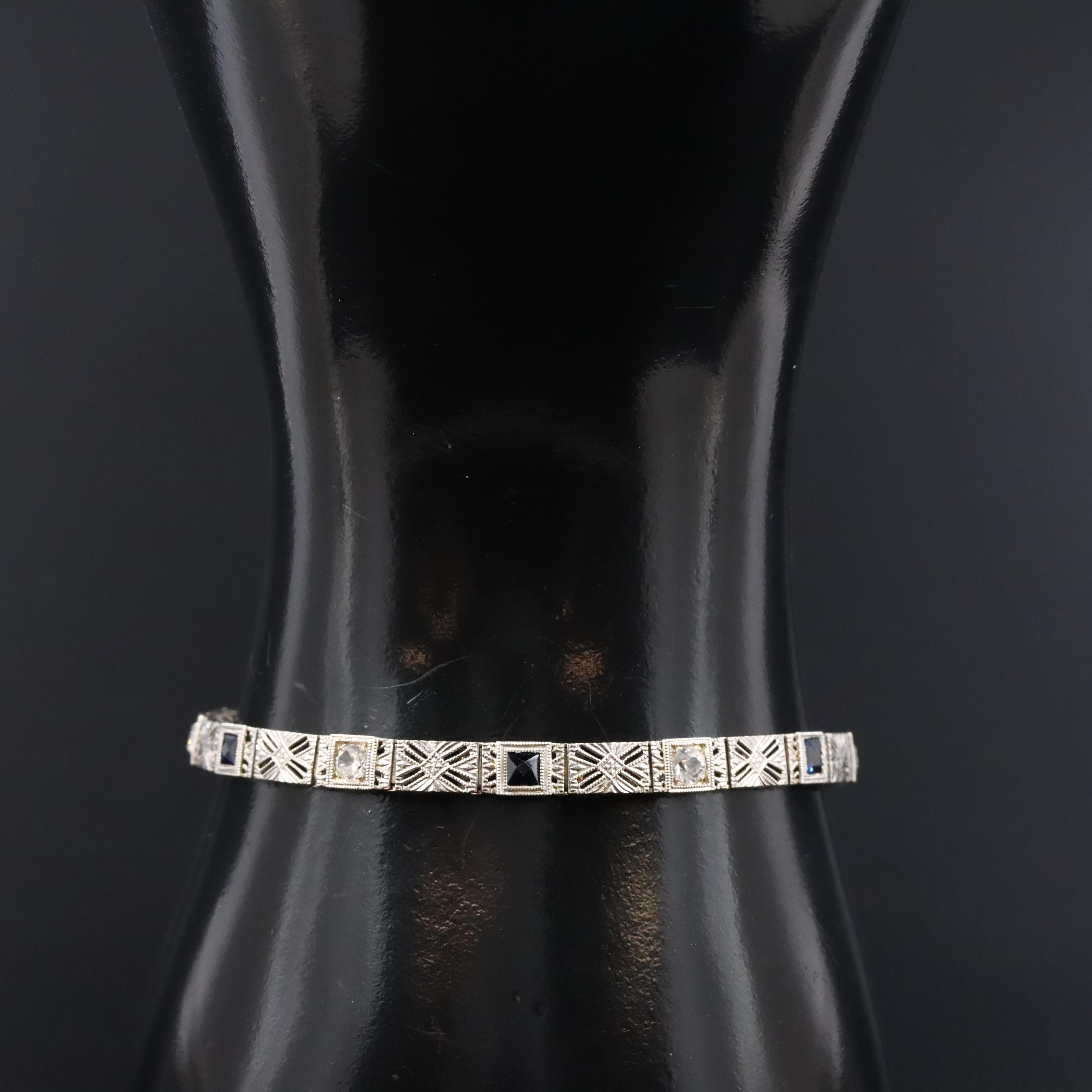 Art Deco 14K Sapphire and White Sapphire Bracelet