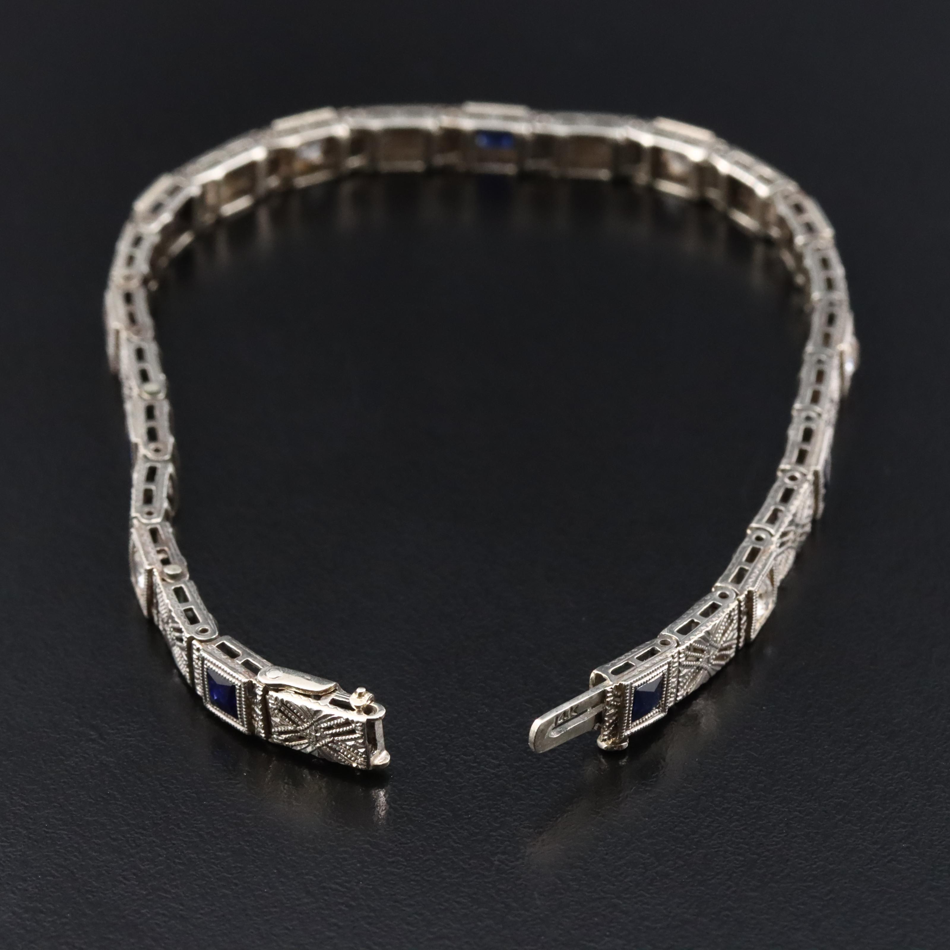 Art Deco 14K Sapphire and White Sapphire Bracelet