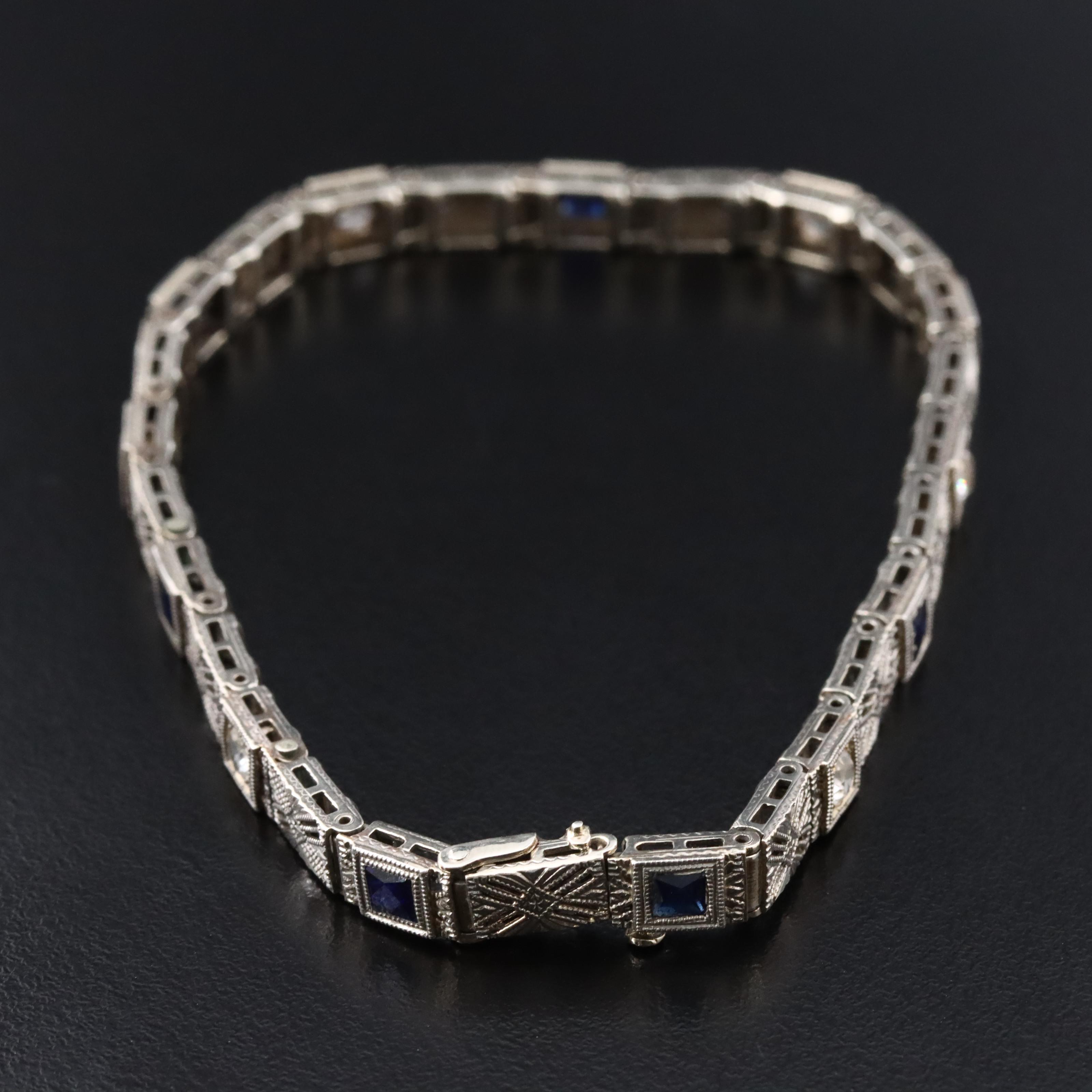 Art Deco 14K Sapphire and White Sapphire Bracelet