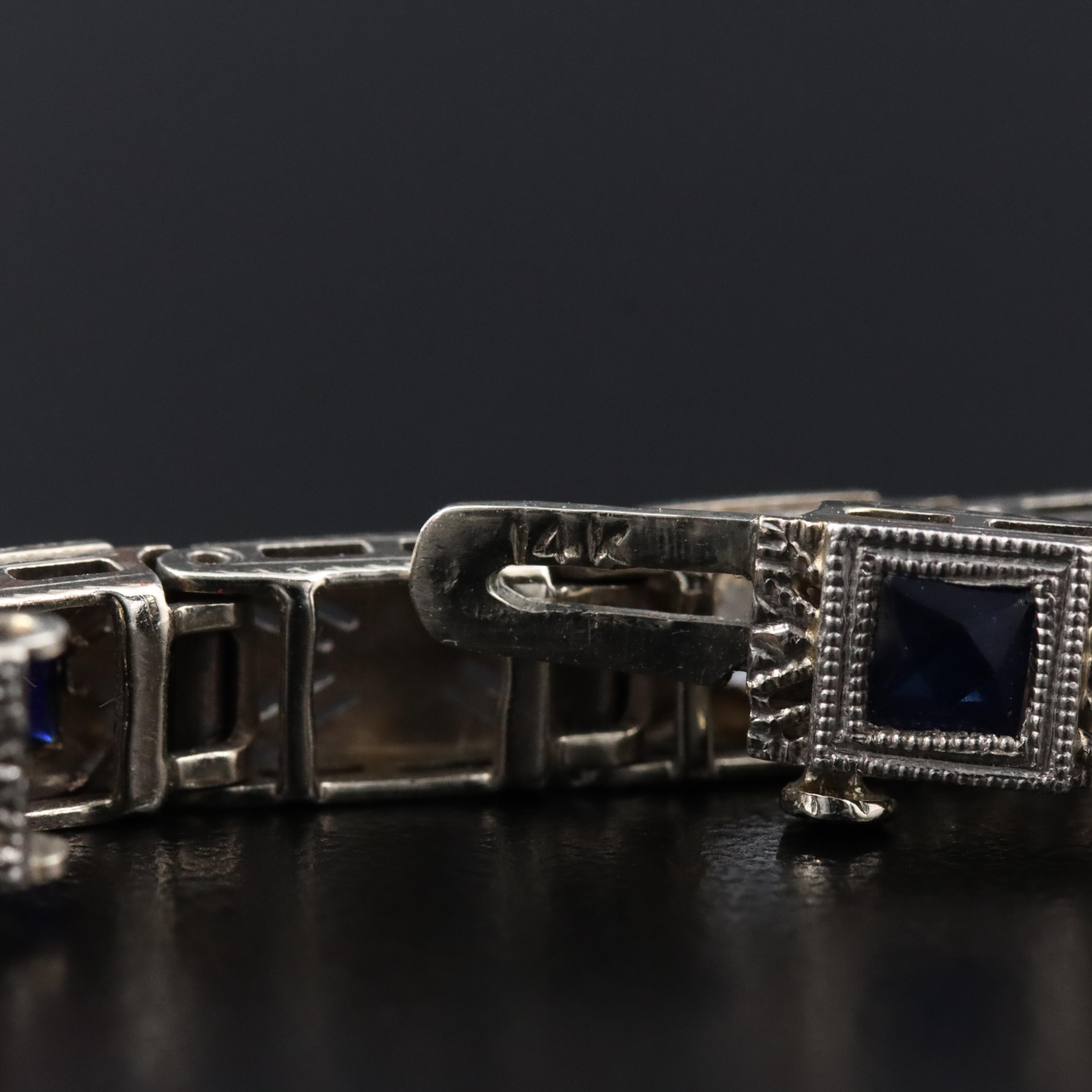 Art Deco 14K Sapphire and White Sapphire Bracelet