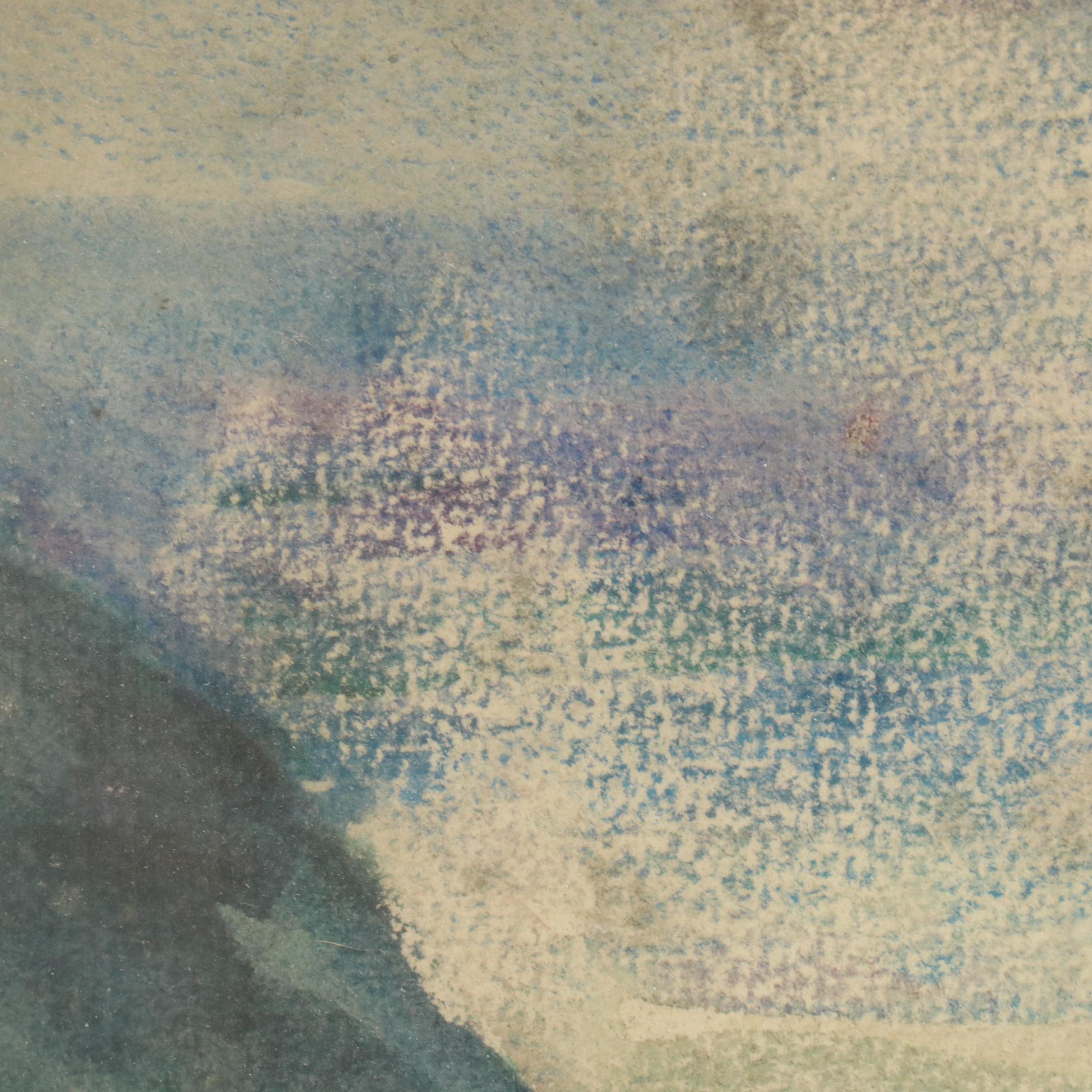 Rocky Seascape Watercolor Painting of Coastline, 1930