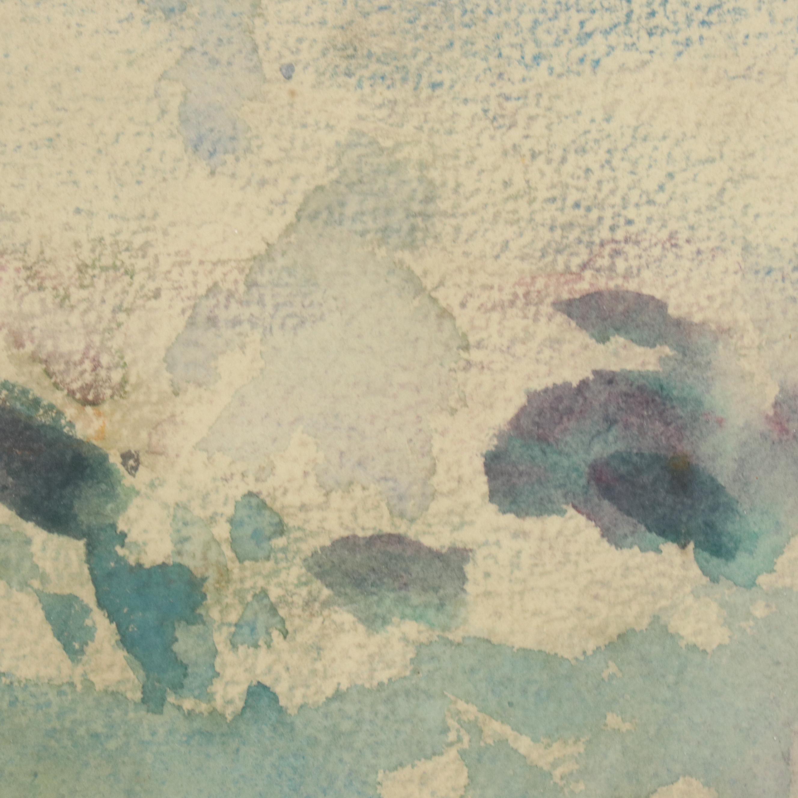 Rocky Seascape Watercolor Painting of Coastline, 1930