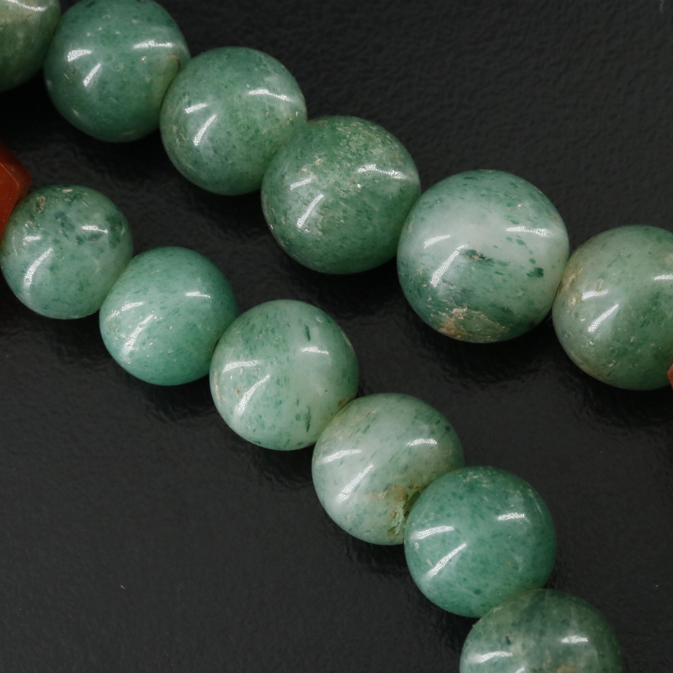 Vintage Chinese Jadeite, Aventurine, Bakelite and Carnelian Necklace