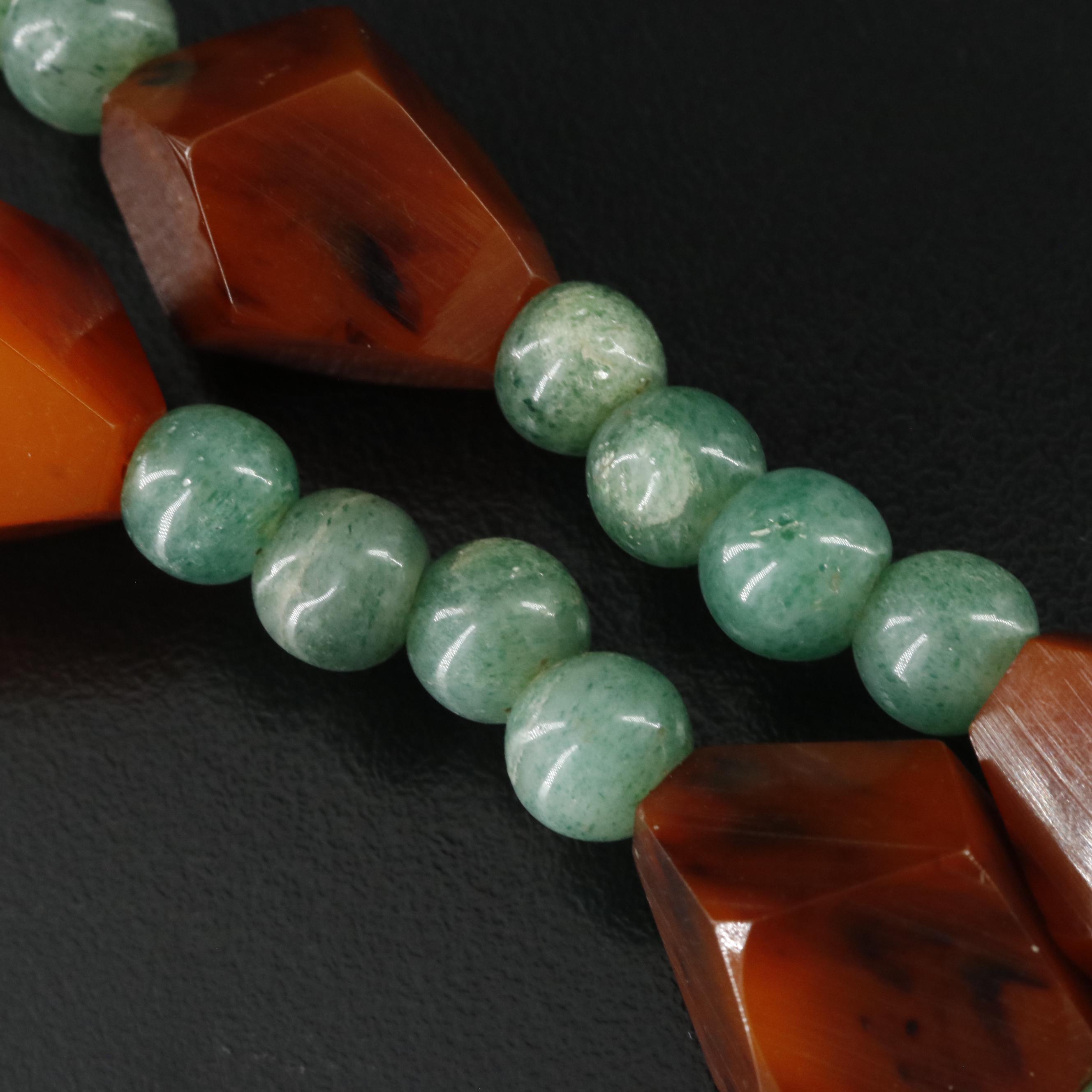 Vintage Chinese Jadeite, Aventurine, Bakelite and Carnelian Necklace