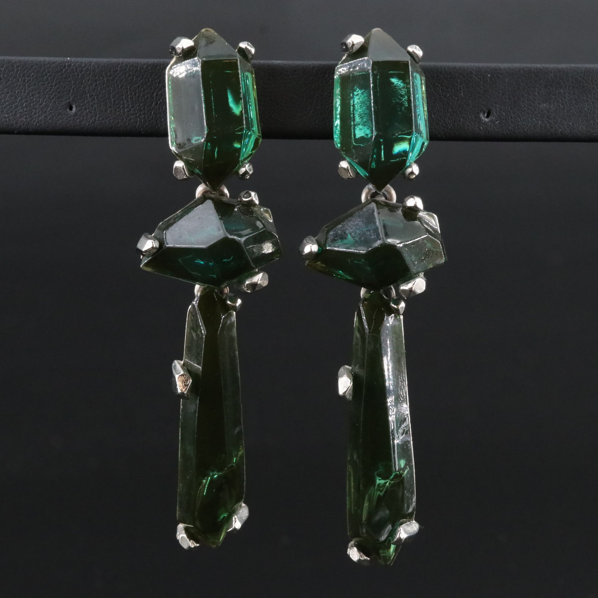 Yves Saint Laurent YSL Poured Glass Gemstone Clip Drop Earrings