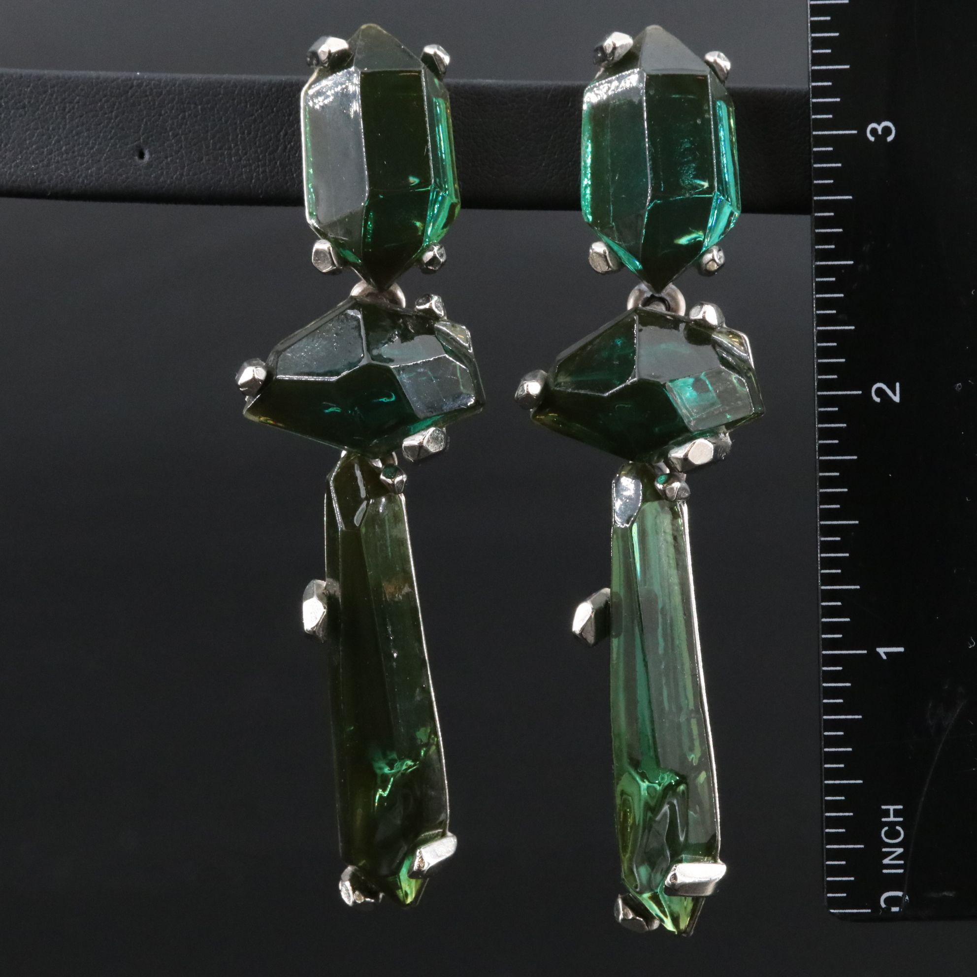 Yves Saint Laurent YSL Poured Glass Gemstone Clip Drop Earrings