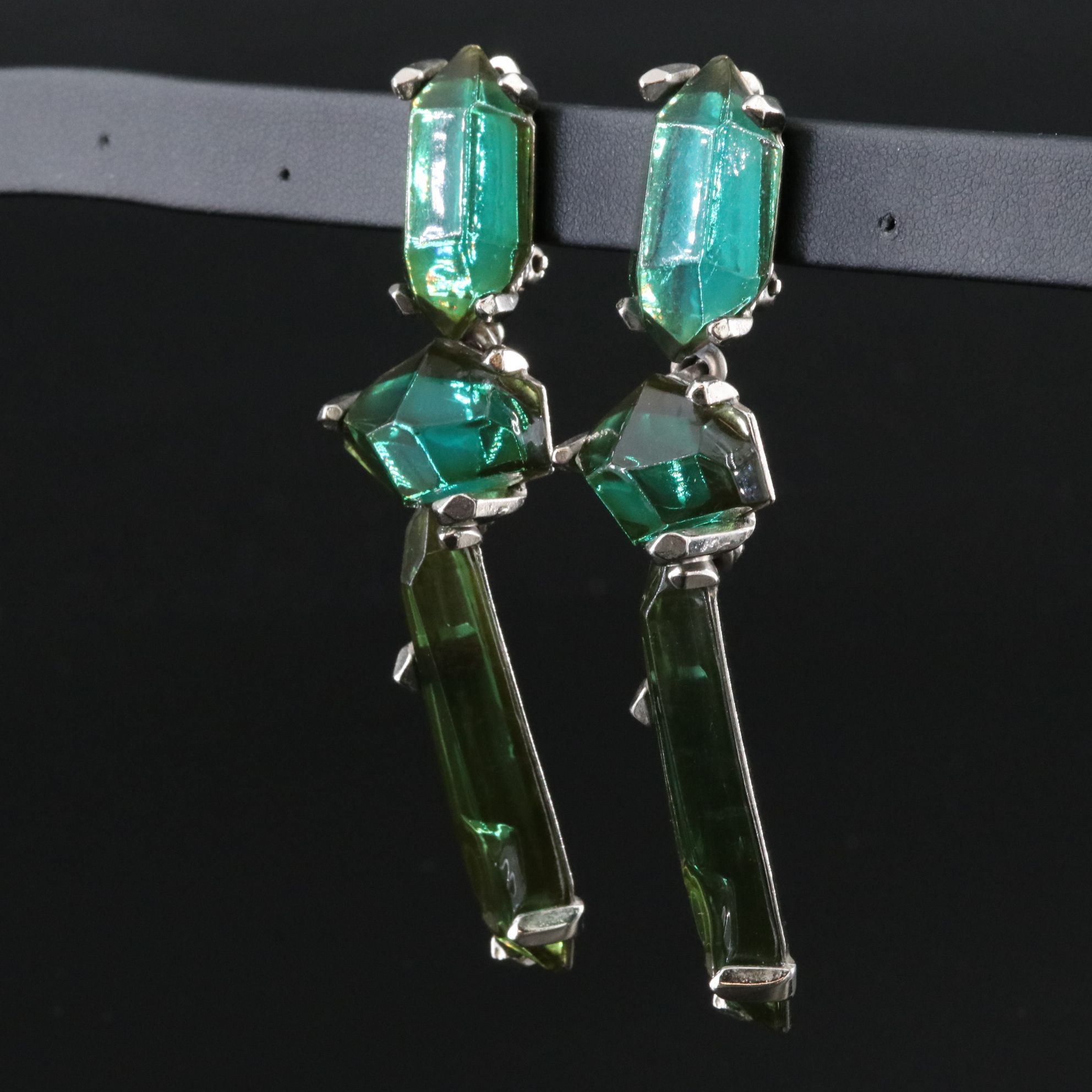 Yves Saint Laurent YSL Poured Glass Gemstone Clip Drop Earrings