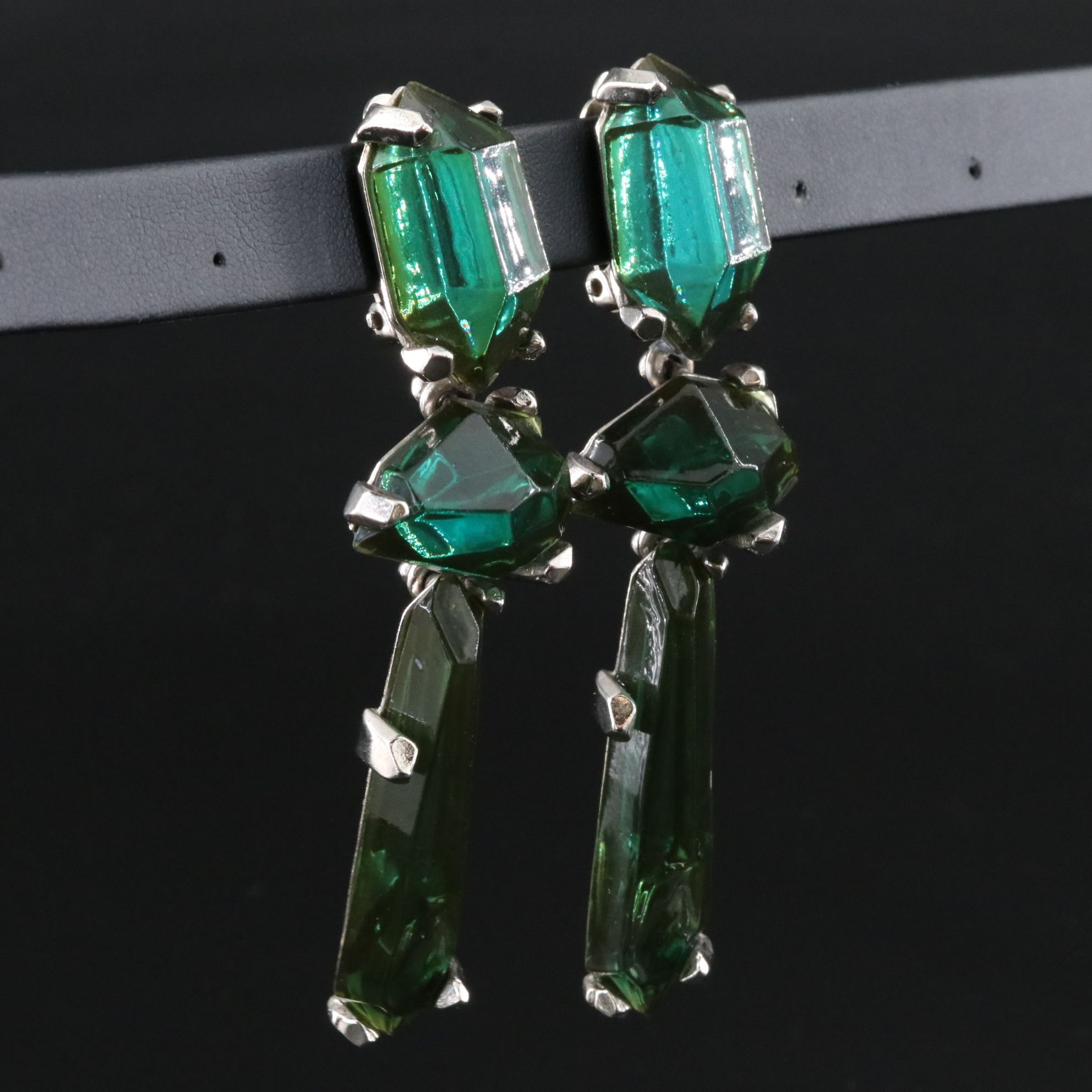 Yves Saint Laurent YSL Poured Glass Gemstone Clip Drop Earrings