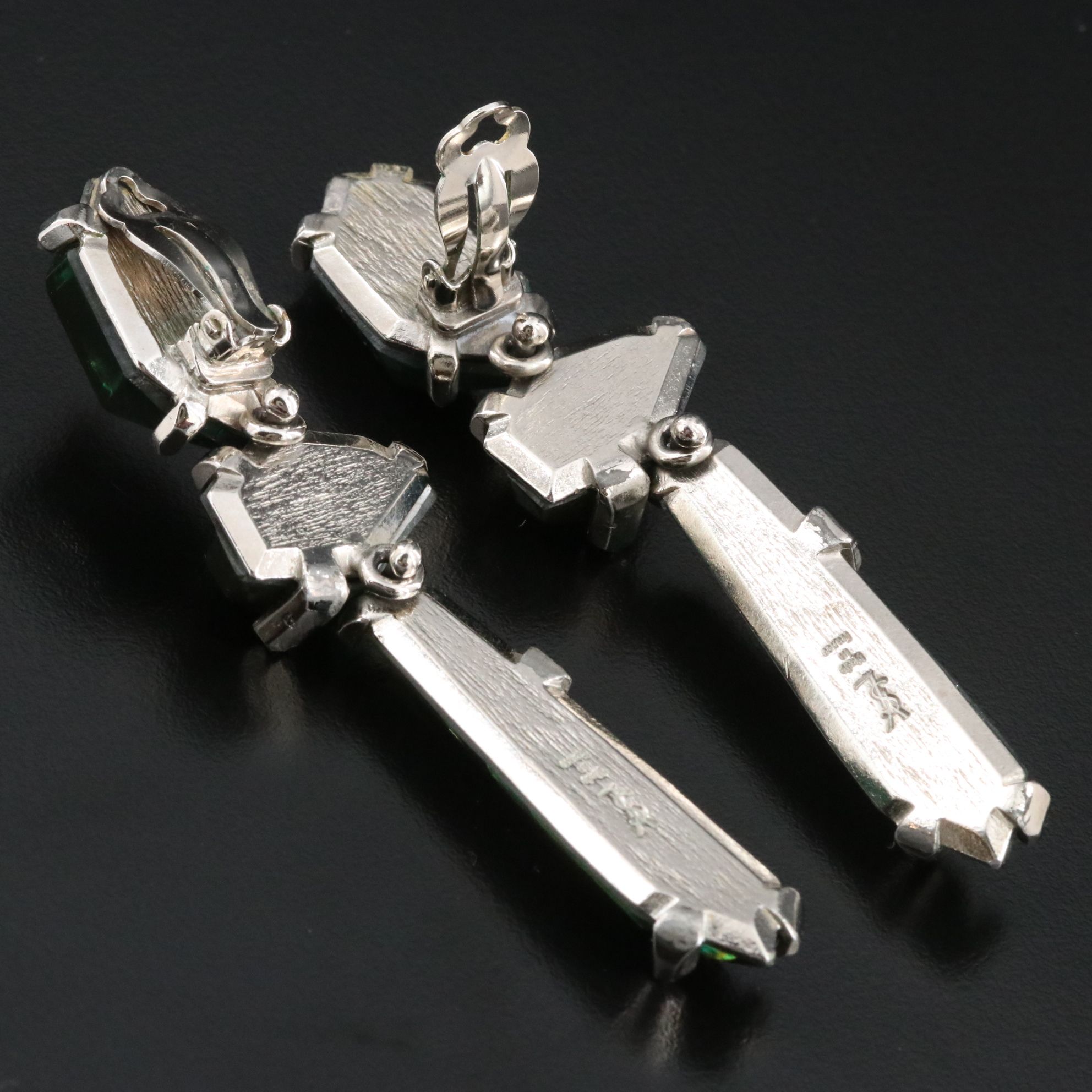 Yves Saint Laurent YSL Poured Glass Gemstone Clip Drop Earrings