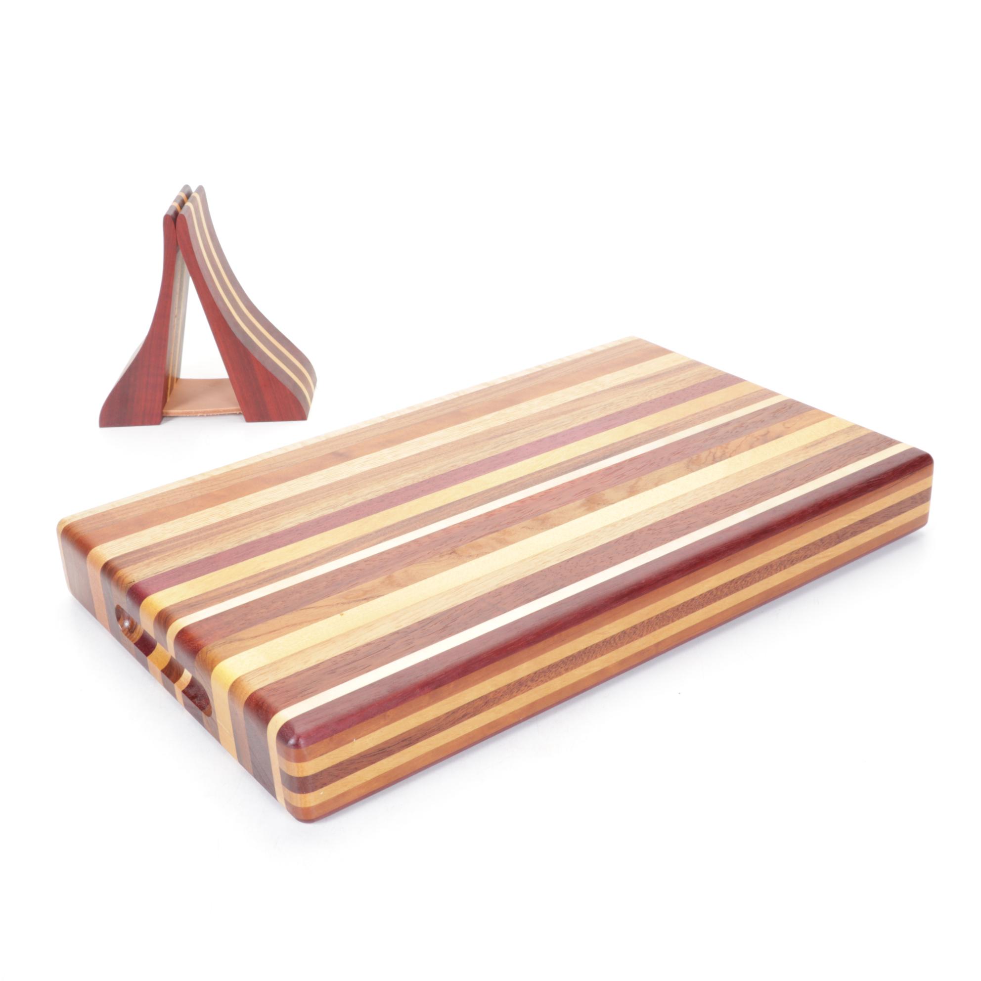 Handcrafted Layered Wood Cutting Board and Napkin Holder