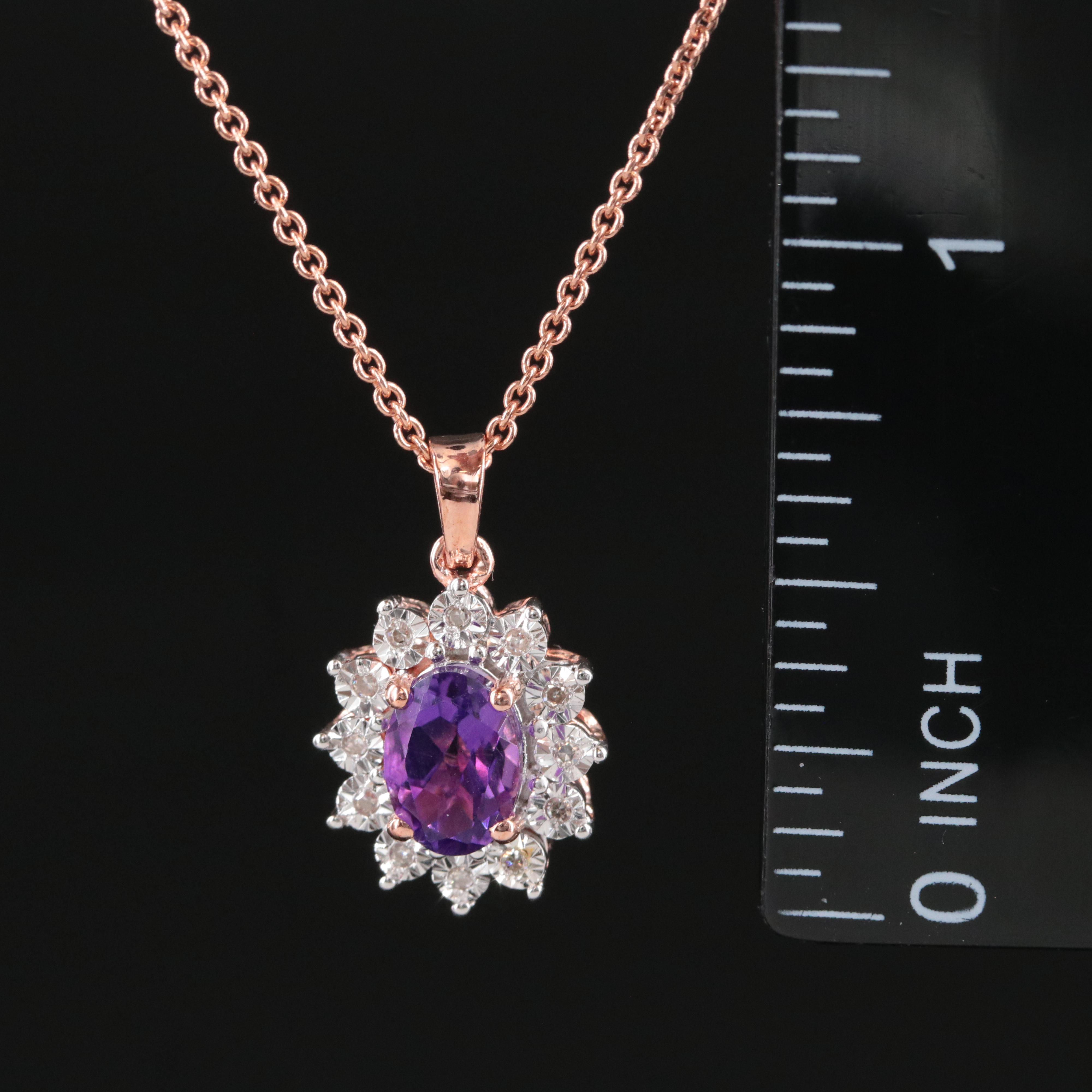 Sterling Amethyst and Diamond Pendant Necklace