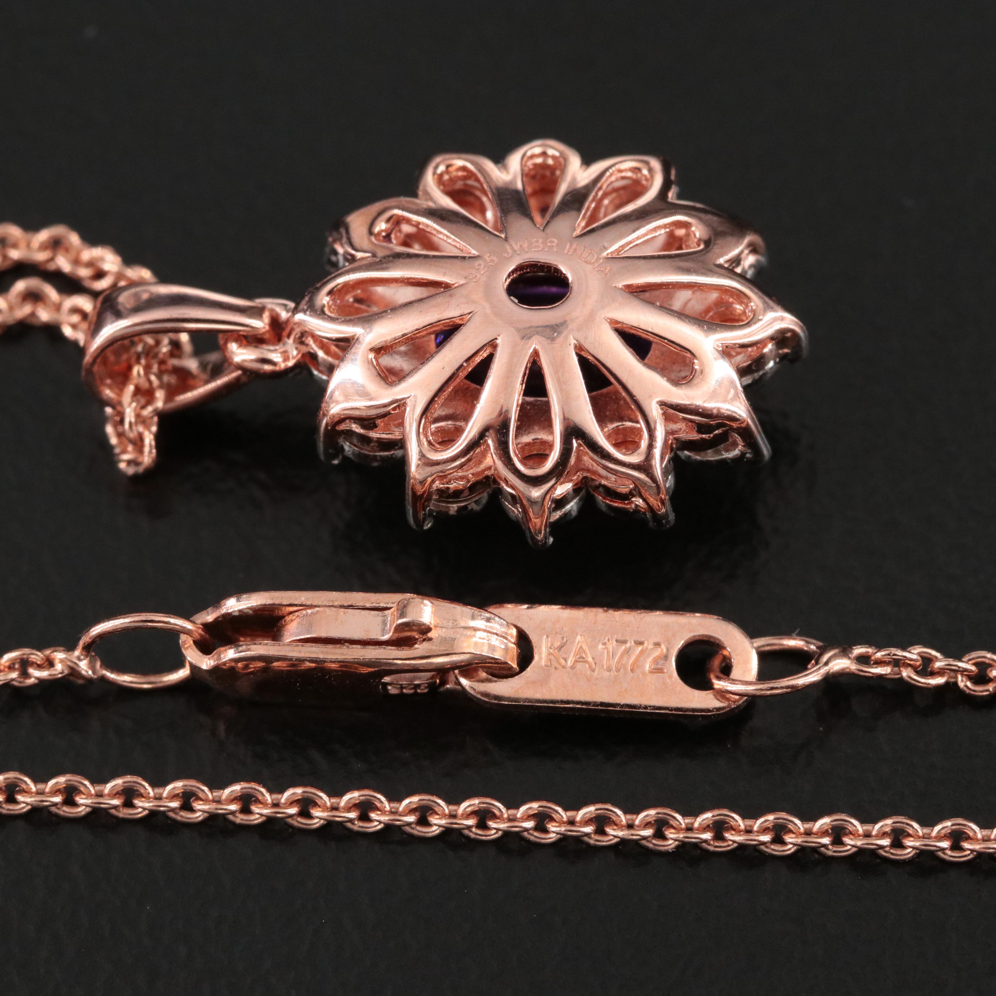 Sterling Amethyst and Diamond Pendant Necklace