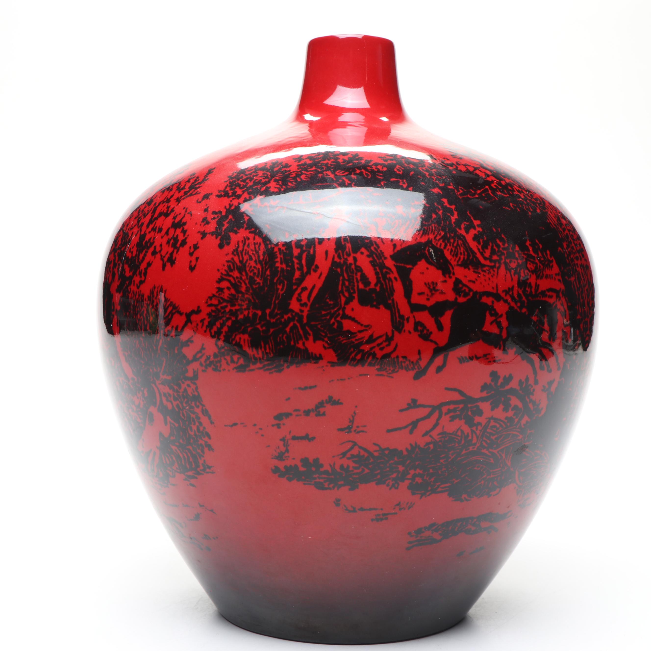 Royal Doulton Flambé Woodcut and Flambé Veined Vases, 20th Century