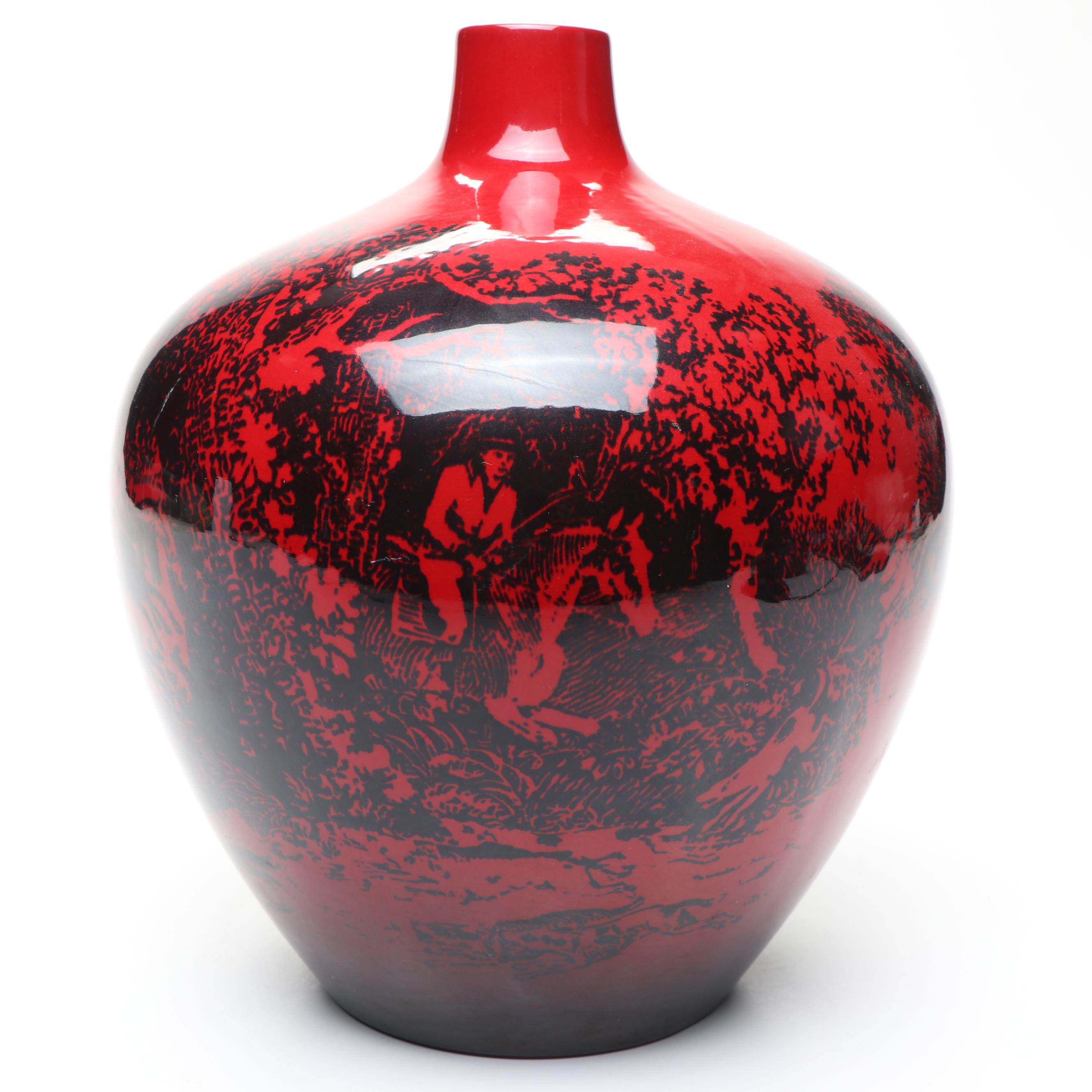 Royal Doulton Flambé Woodcut and Flambé Veined Vases, 20th Century