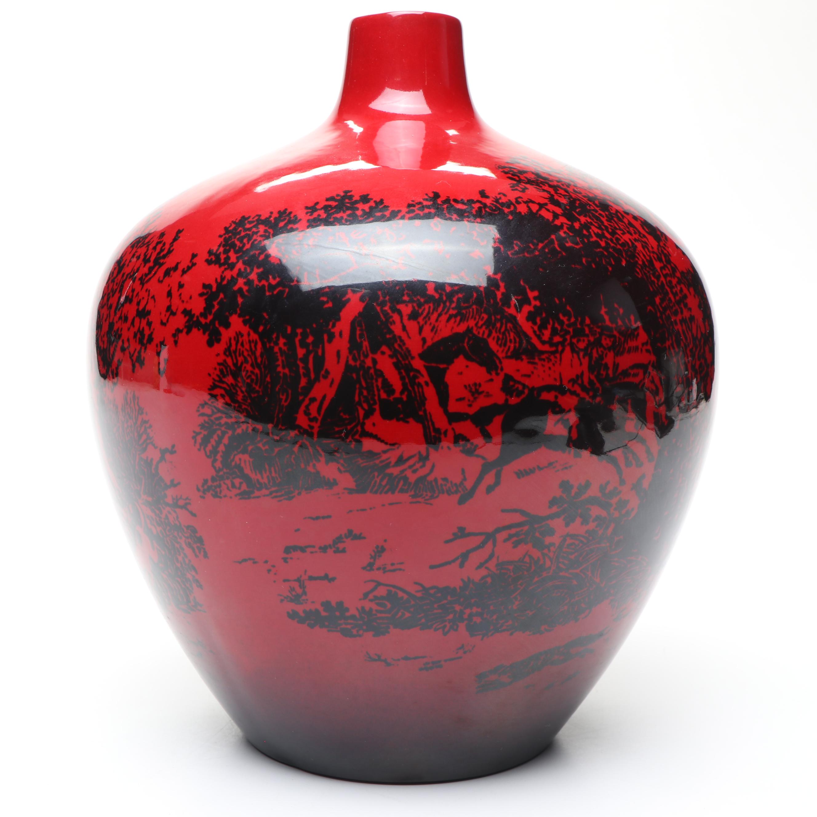 Royal Doulton Flambé Woodcut and Flambé Veined Vases, 20th Century