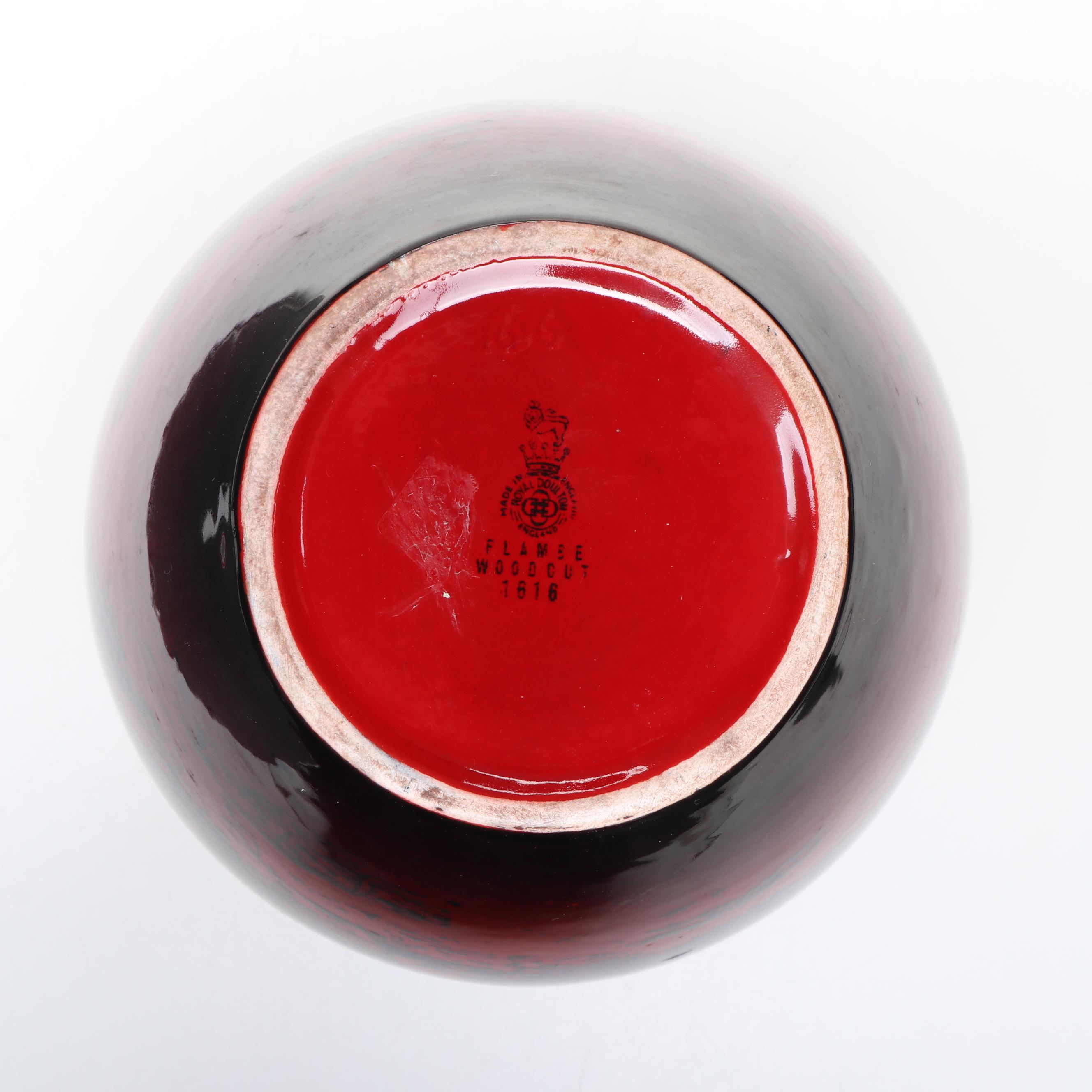 Royal Doulton Flambé Woodcut and Flambé Veined Vases, 20th Century