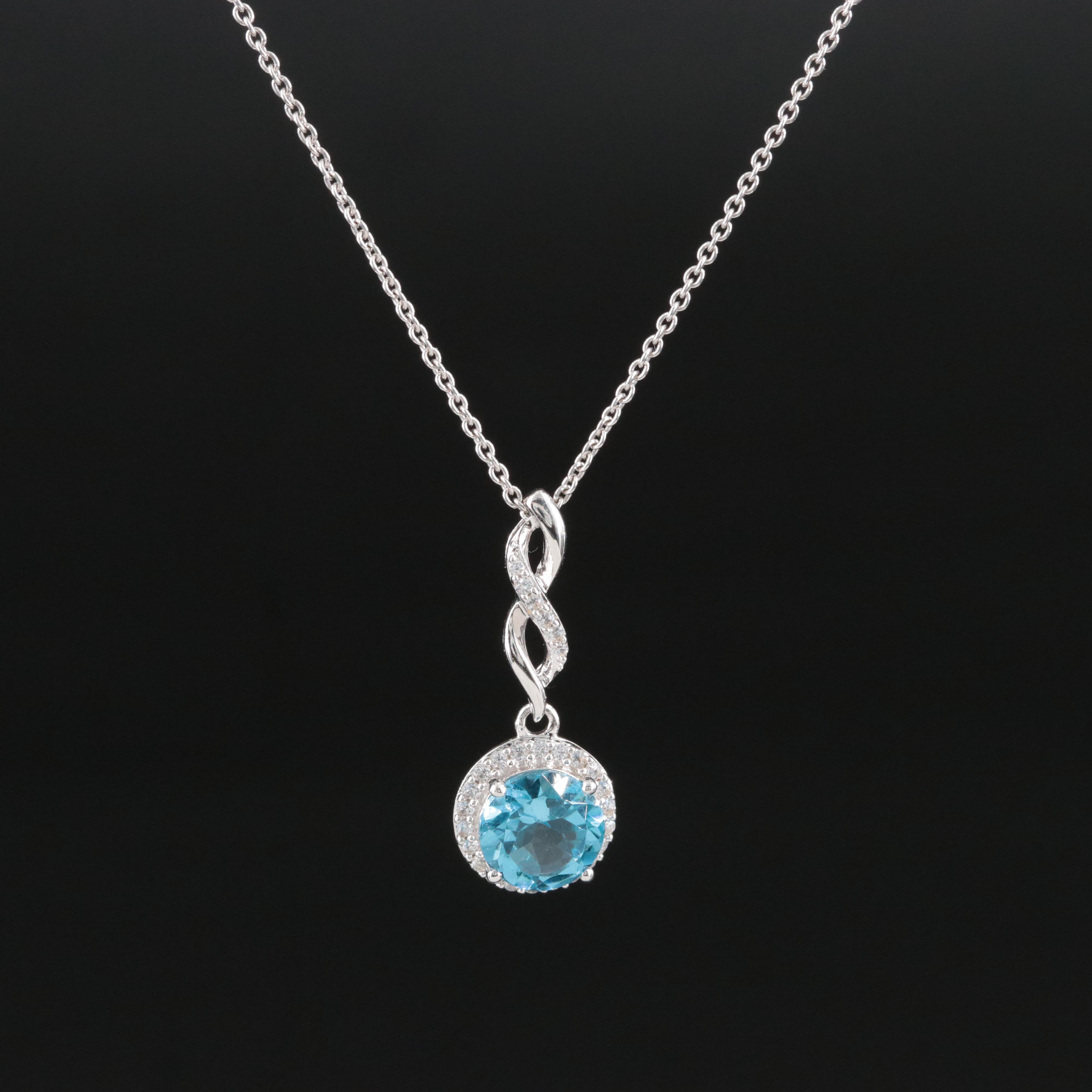 Sterling Topaz and White Sapphire Pendant Necklace