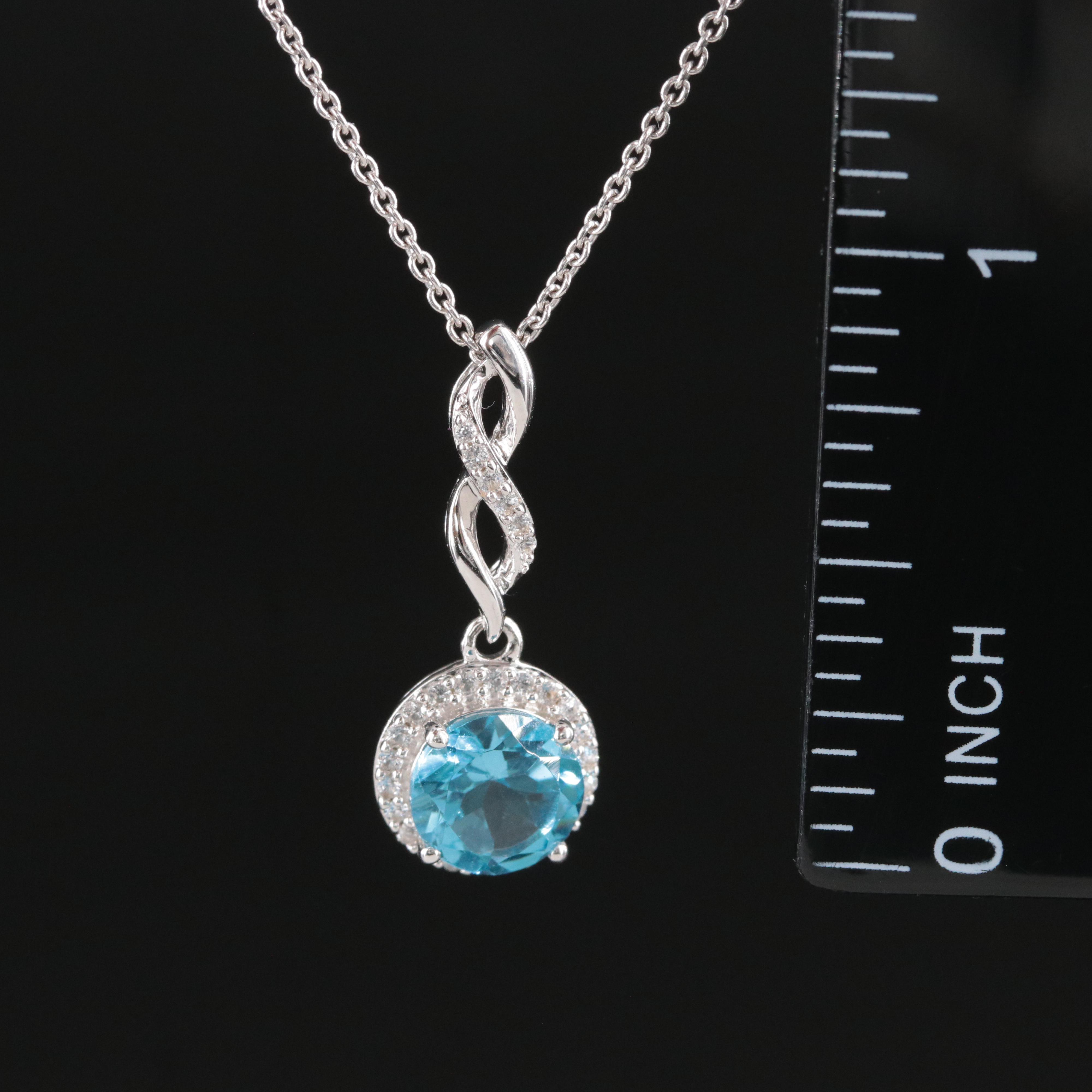 Sterling Topaz and White Sapphire Pendant Necklace