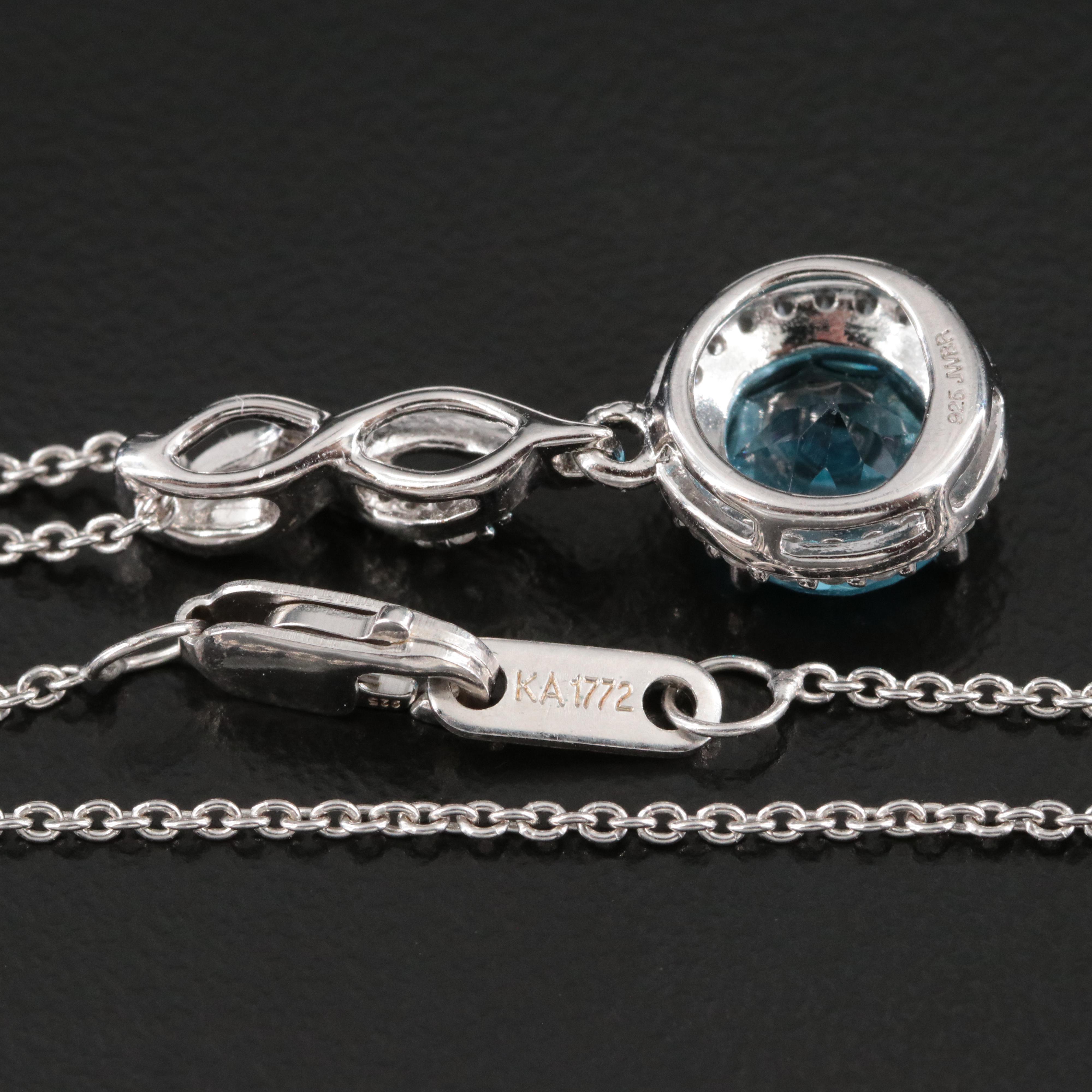 Sterling Topaz and White Sapphire Pendant Necklace