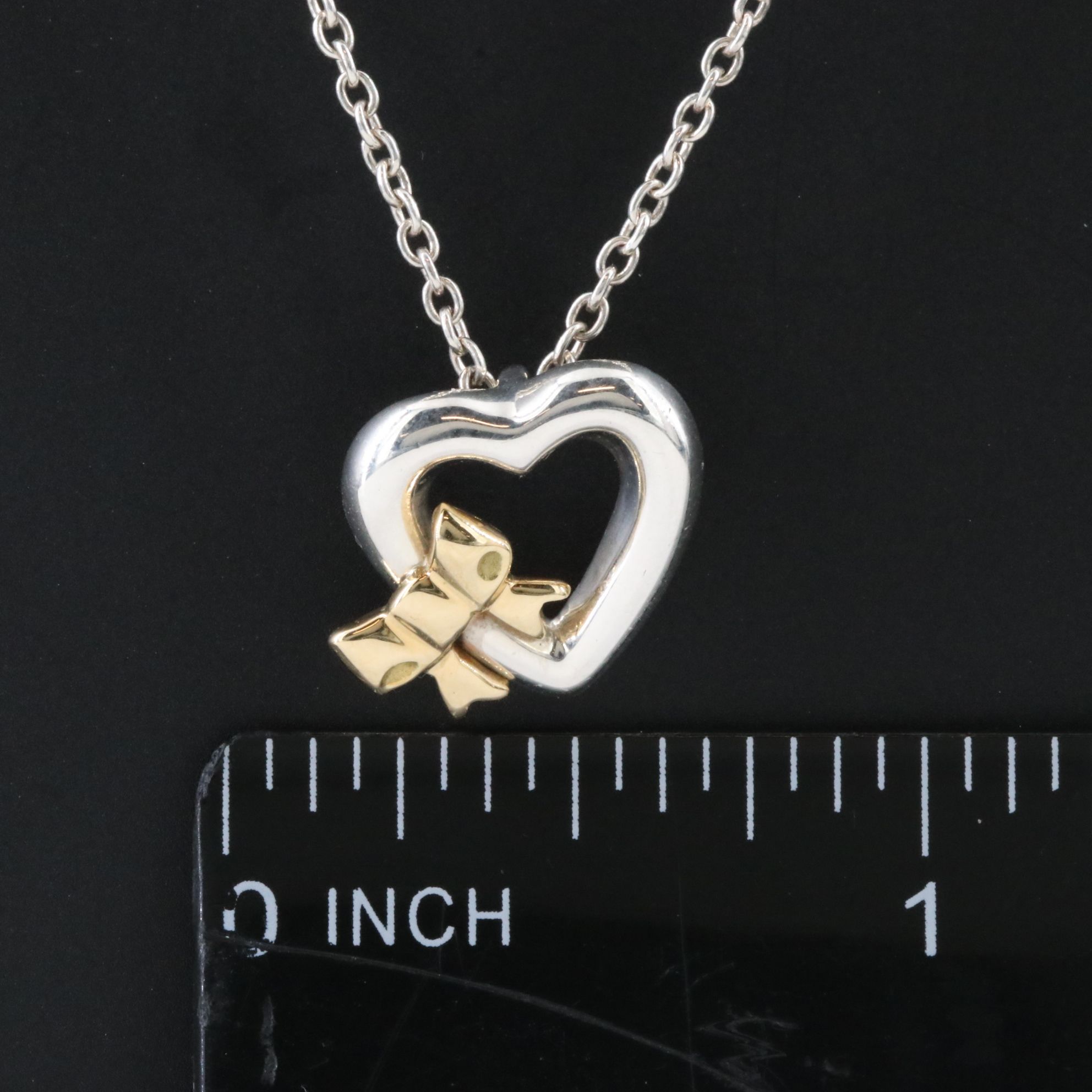 Tiffany & Co. Sterling Bow Heart Pendant on Chain Necklace