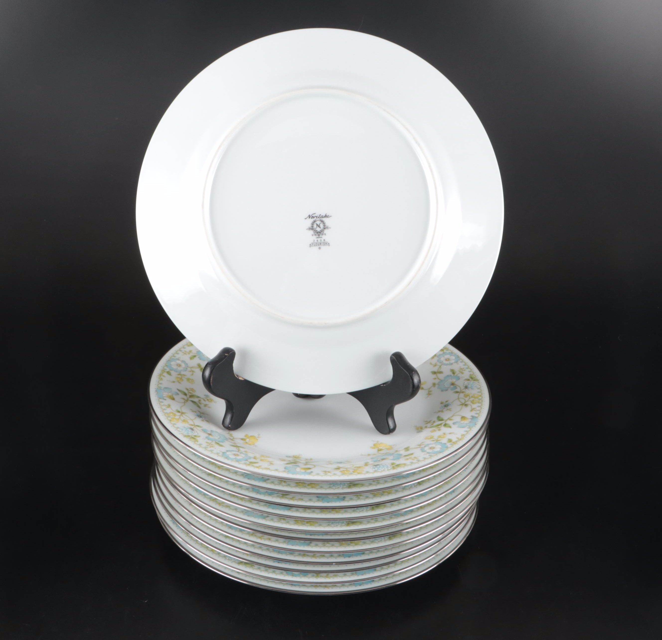 Noritake "Flourish" Porcelain Dinnerware and Serving Pieces, 1975–1984