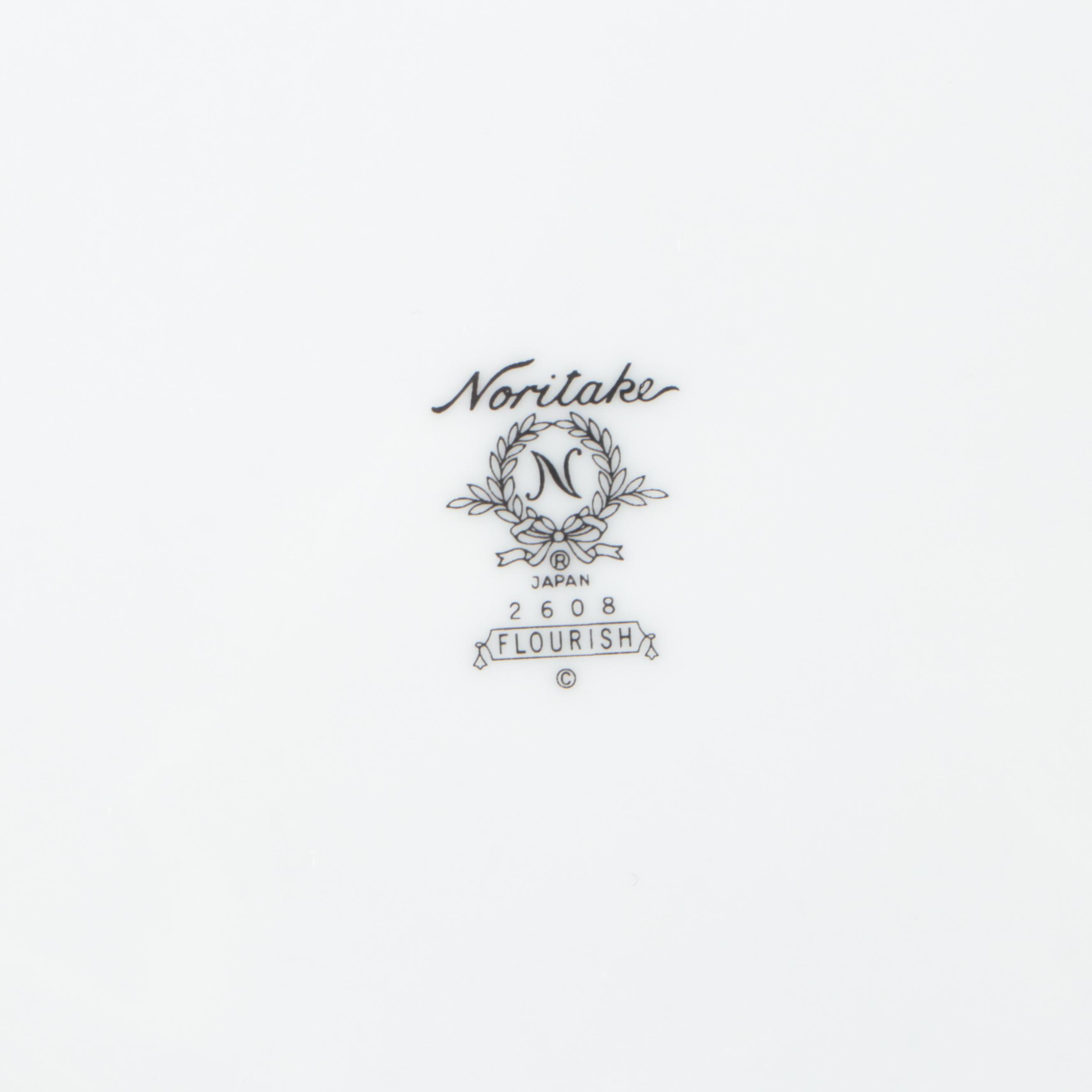 Noritake "Flourish" Porcelain Dinnerware and Serving Pieces, 1975–1984