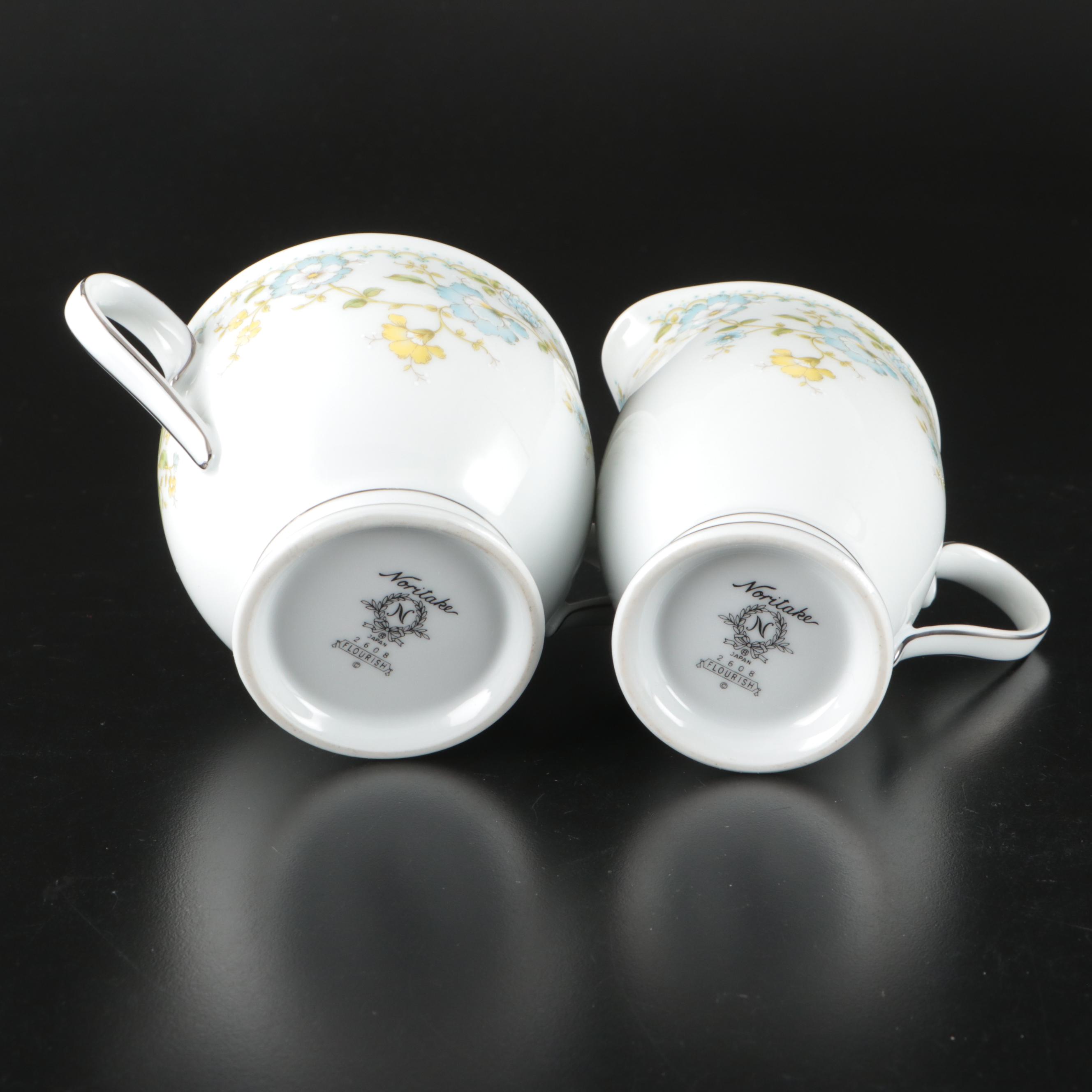Noritake "Flourish" Porcelain Dinnerware and Serving Pieces, 1975–1984