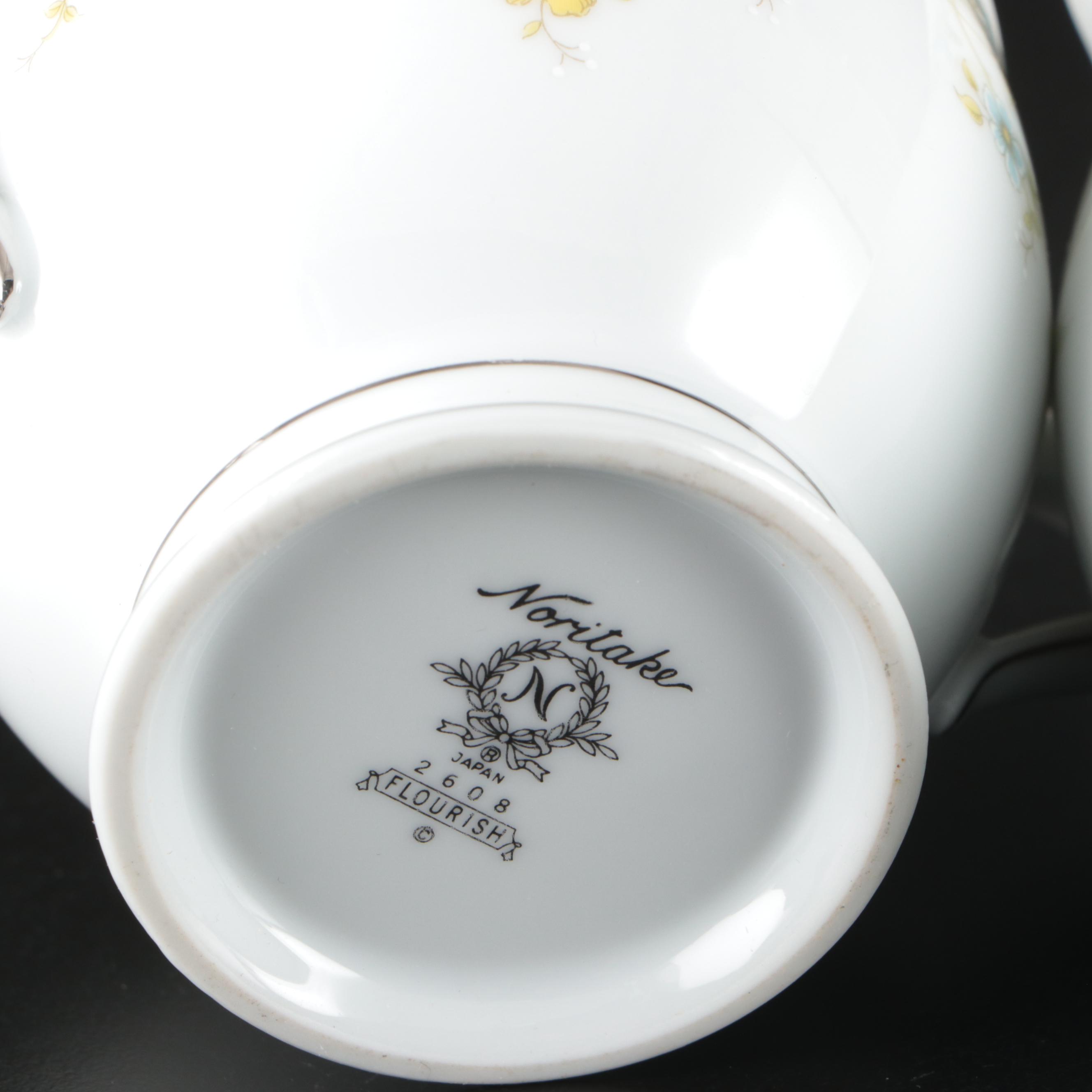 Noritake "Flourish" Porcelain Dinnerware and Serving Pieces, 1975–1984