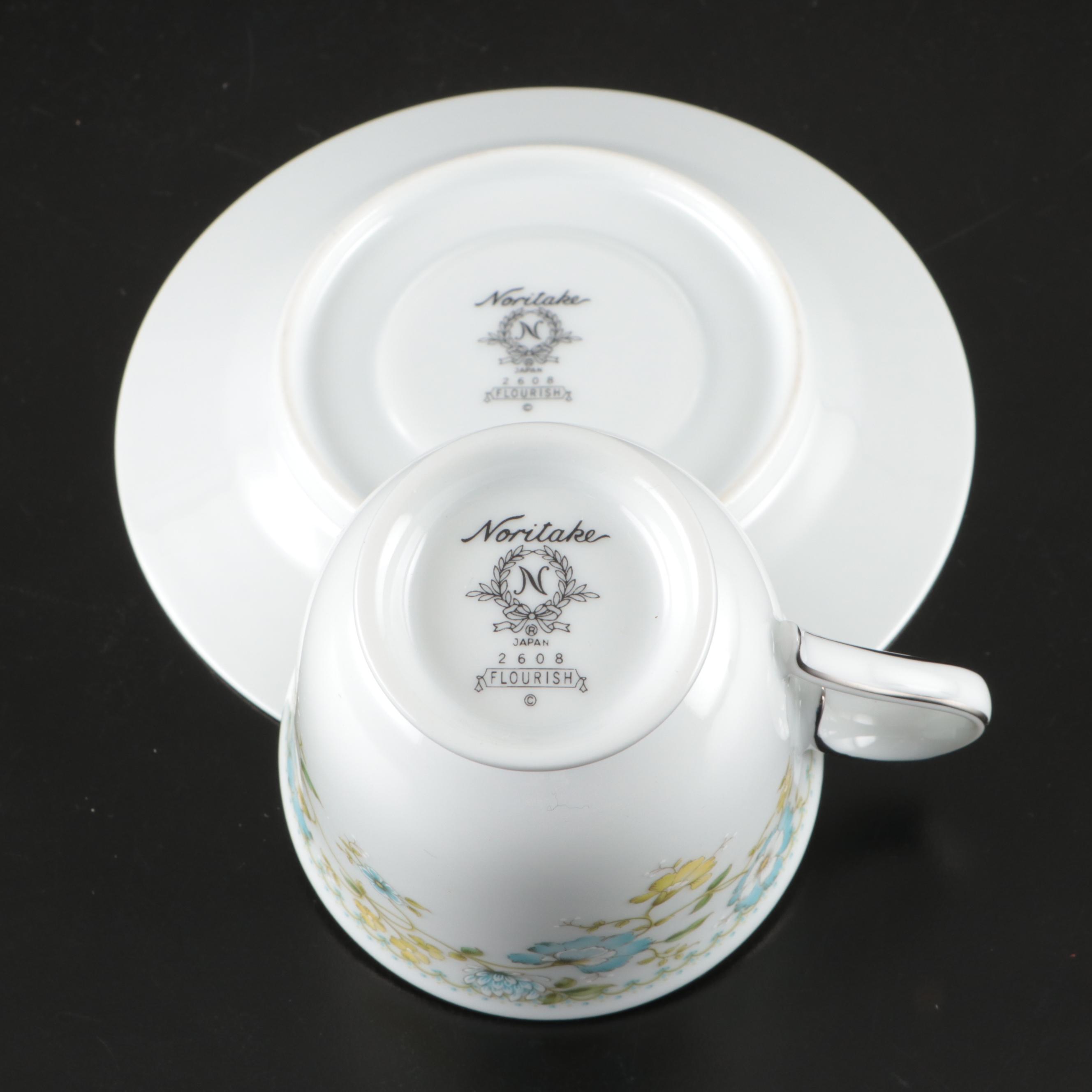 Noritake "Flourish" Porcelain Dinnerware and Serving Pieces, 1975–1984