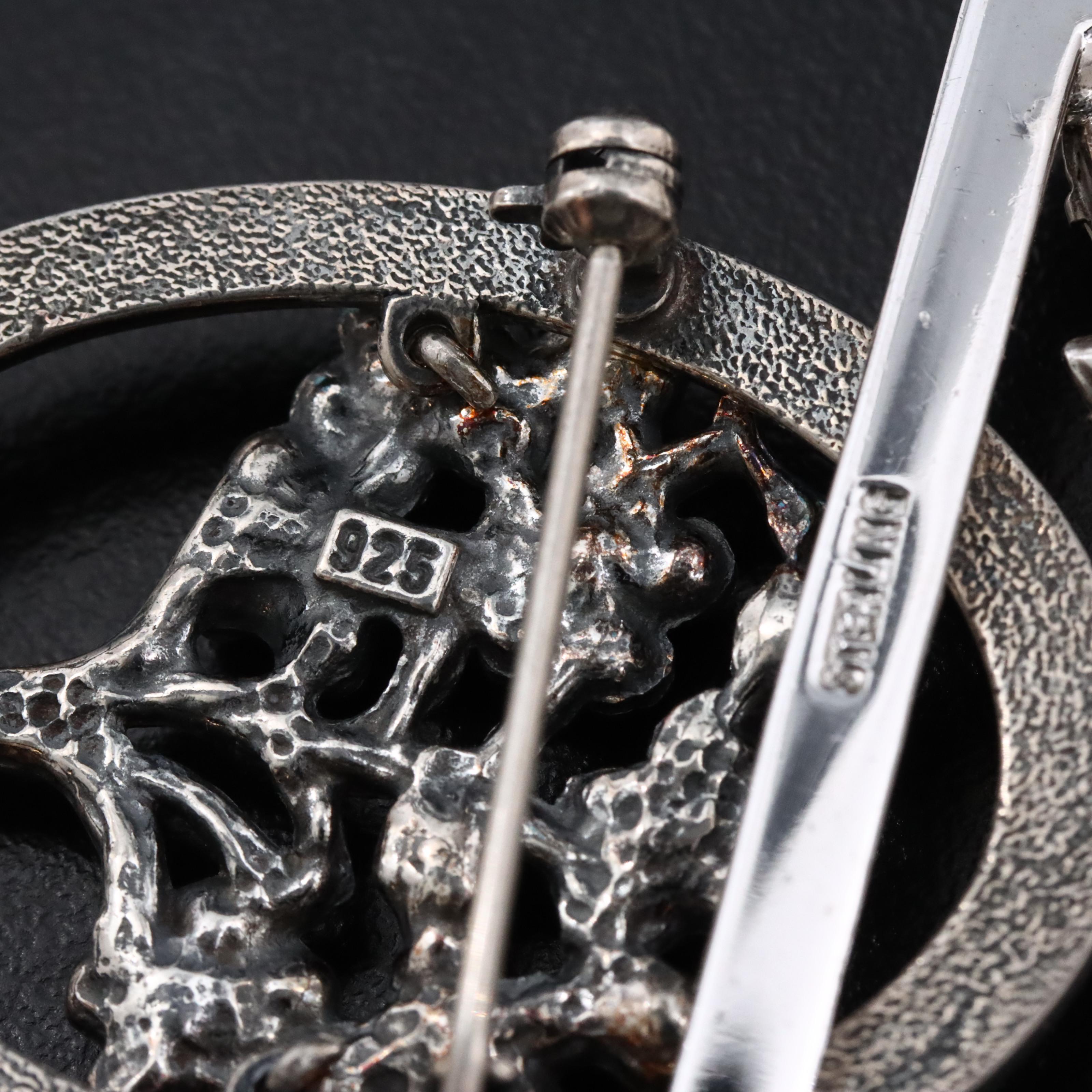 Sterling Tree and Floral Brooches with Crystal and Faux Pearl