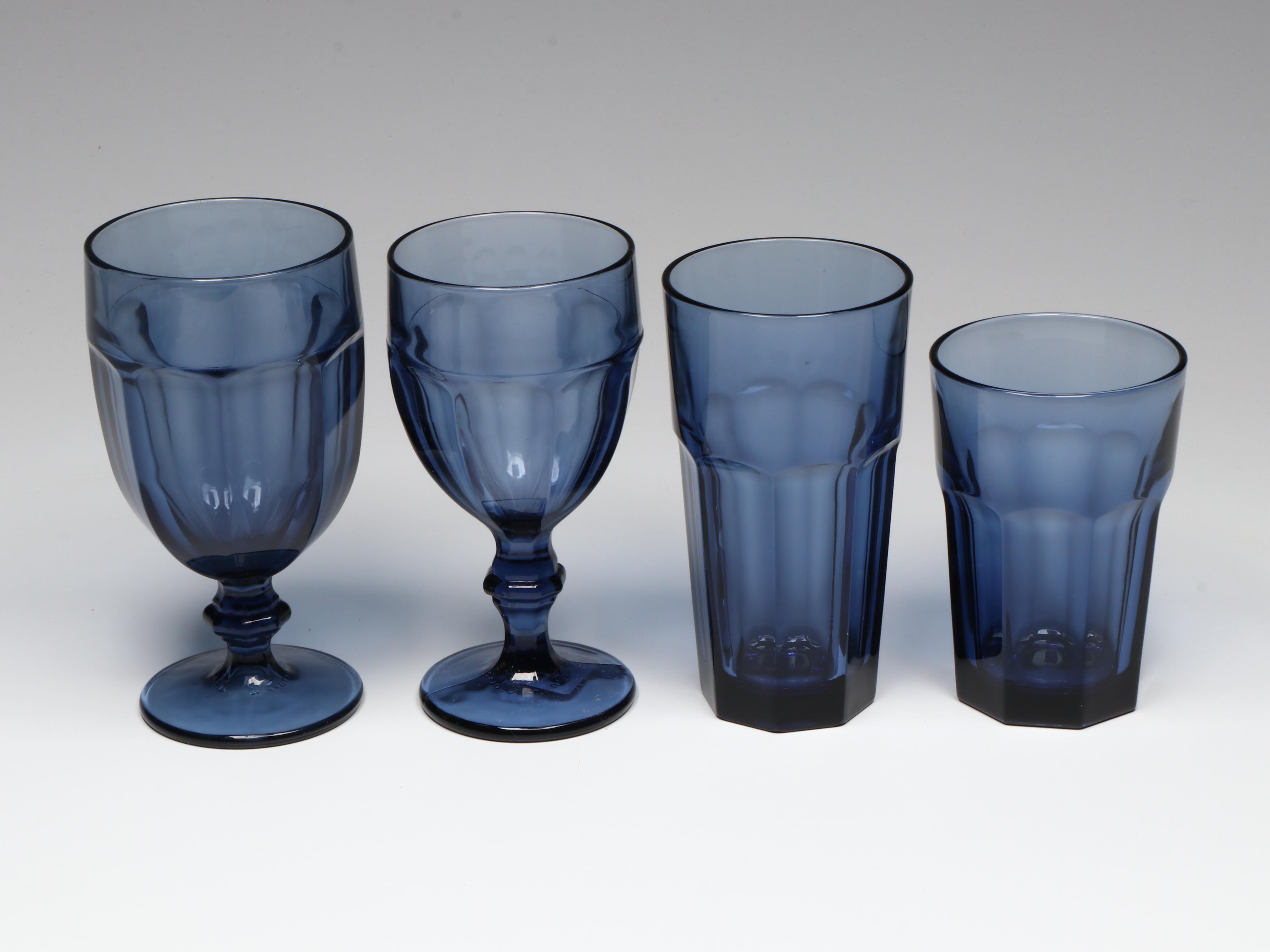 Libbey Glass "Gilbraltar" Dusky Blue Goblets, Coolers and Iced Tea Glasses