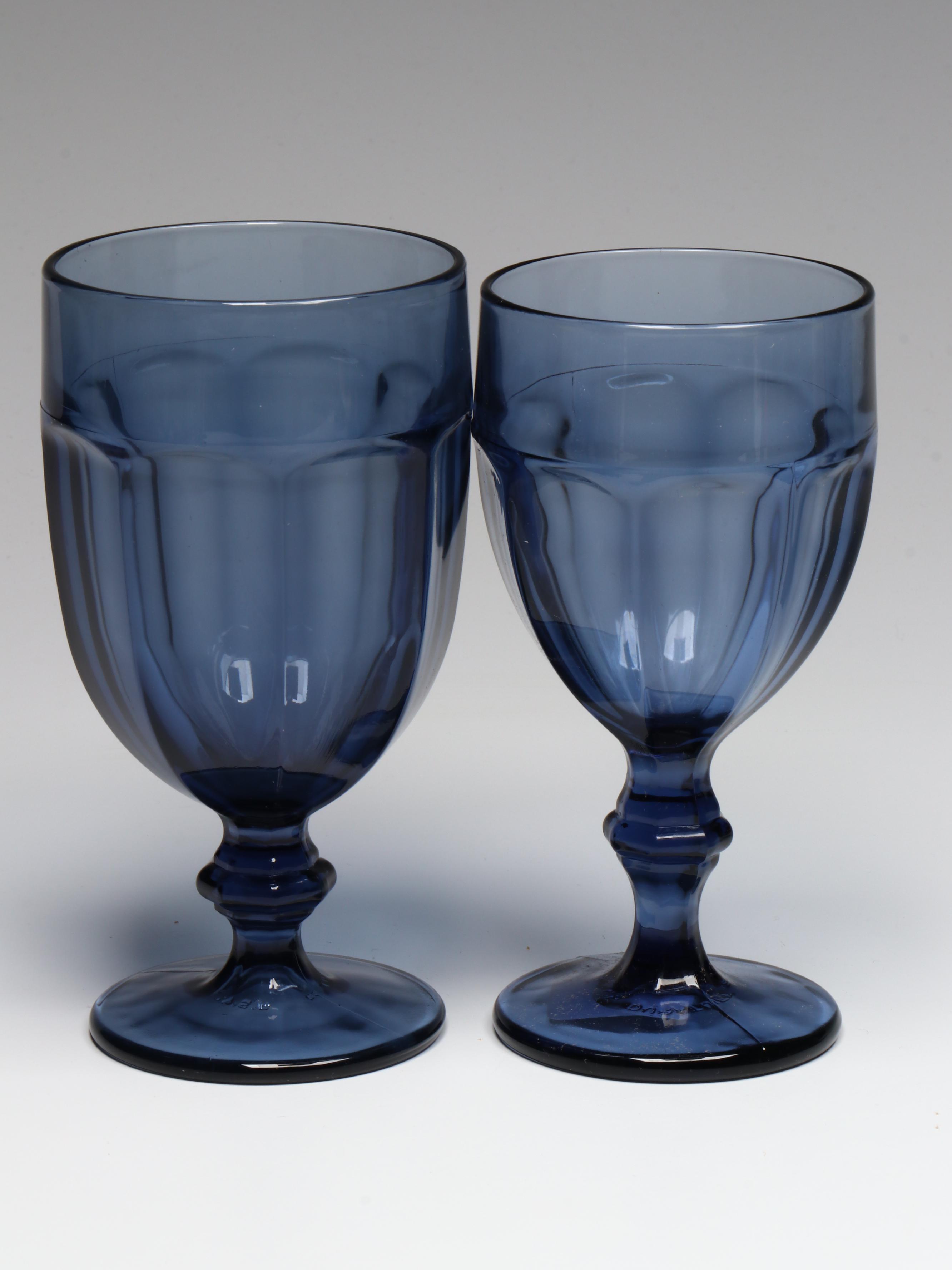 Libbey Glass "Gilbraltar" Dusky Blue Goblets, Coolers and Iced Tea Glasses