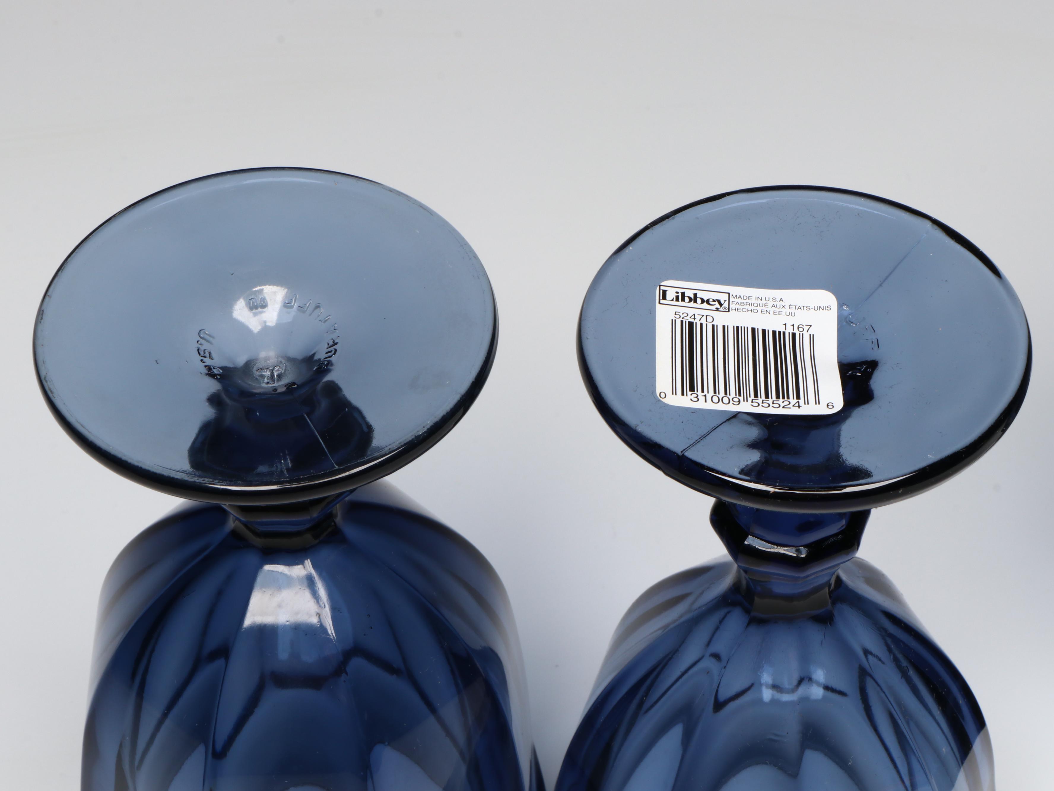 Libbey Glass "Gilbraltar" Dusky Blue Goblets, Coolers and Iced Tea Glasses