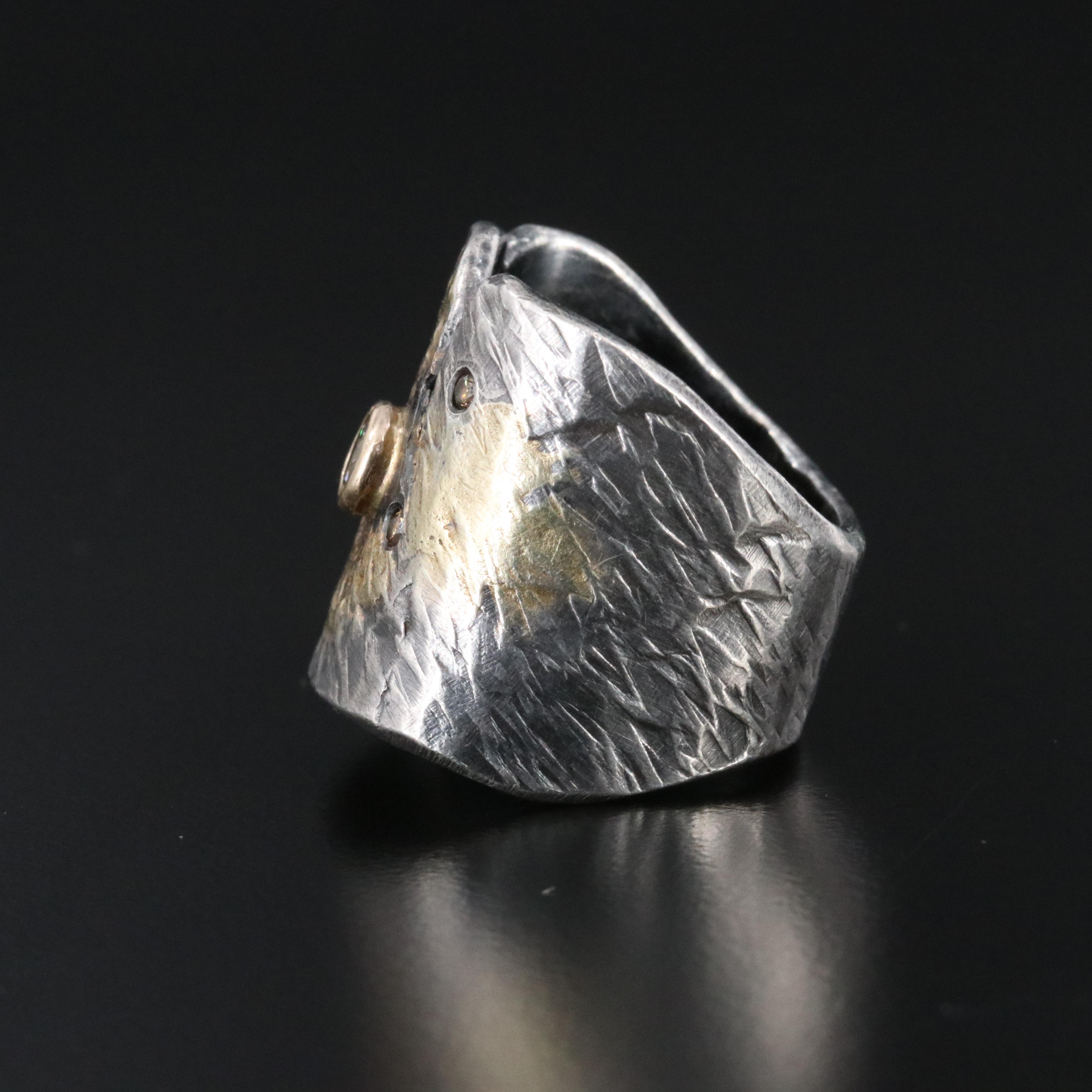 Sterling Diamond Ribbon Ring with 18K Accent and Fancy Diamonds