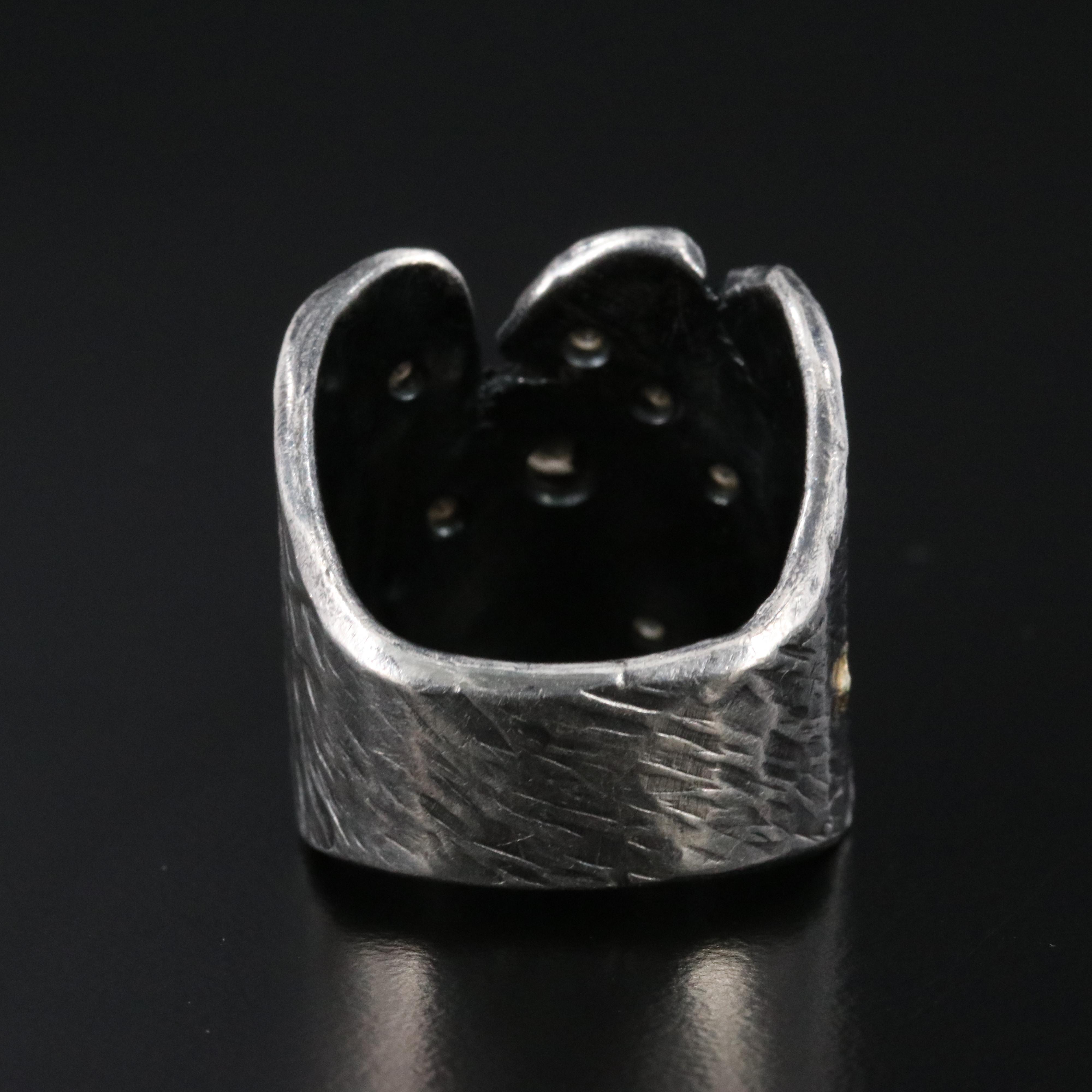 Sterling Diamond Ribbon Ring with 18K Accent and Fancy Diamonds